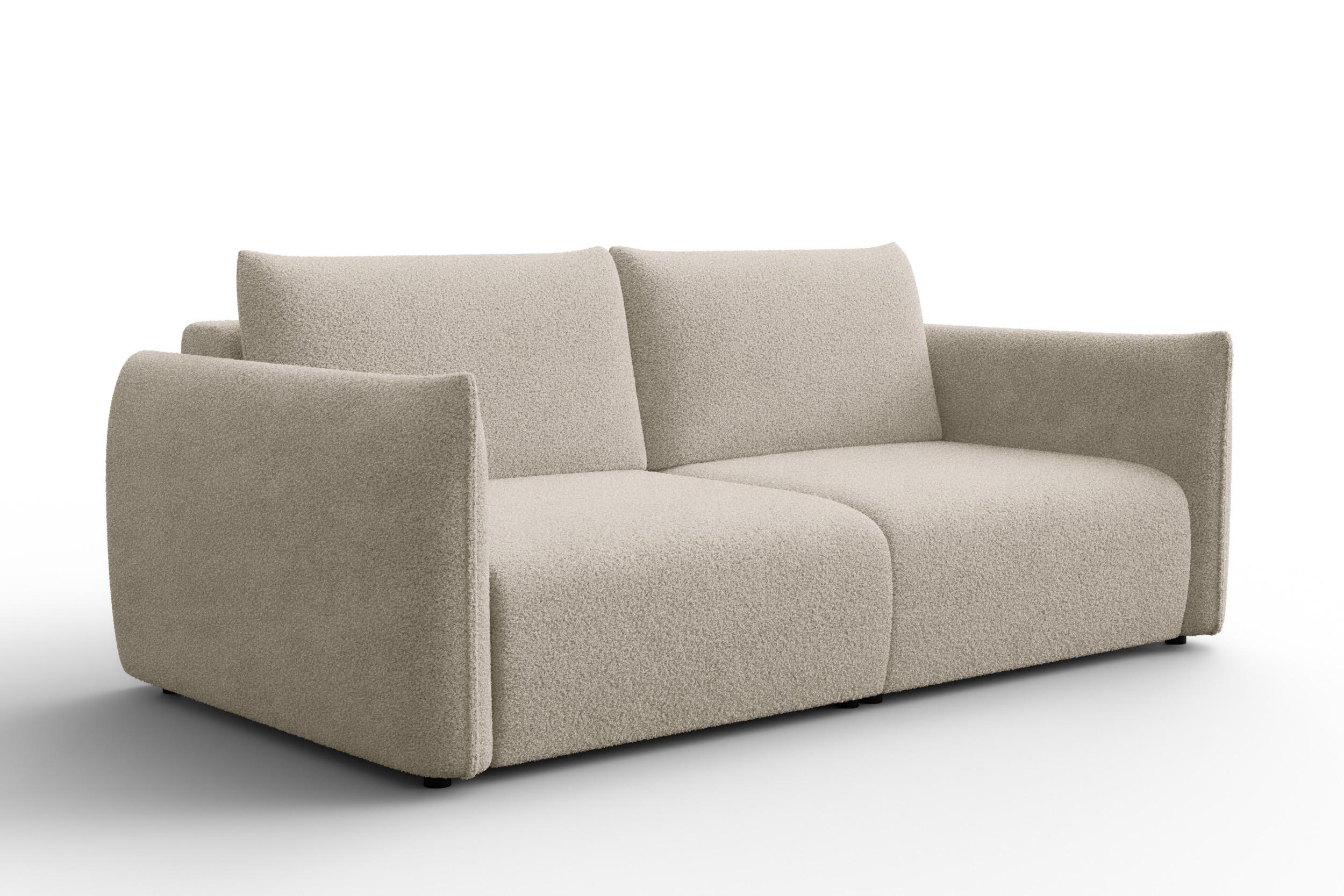SOFA TAUER 3-Sitzer, Bouclé-Stoff beige - Beige/Schwarz, Holz/Textil (206/84/112cm) - Courtois Laville