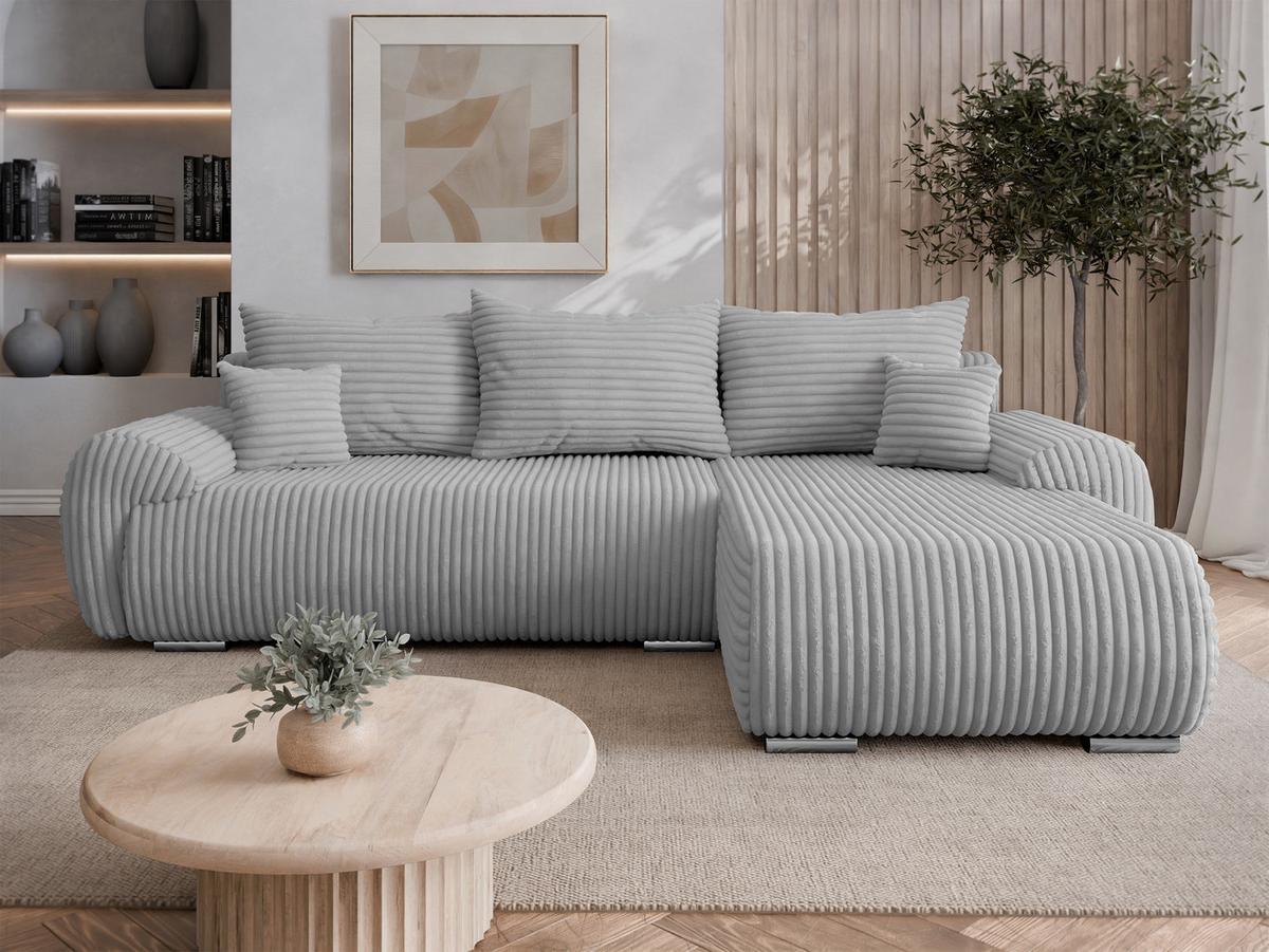 ECKSOFA Ubo L Cord, Seite: Rechts - Silberfarben/Hellgrau, Holz/Kunststoff (282/187cm) - MIRJAN24