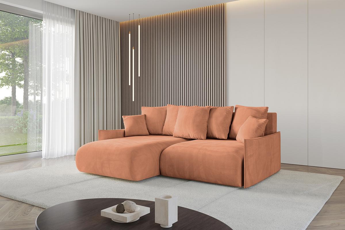 ECKSOFA Ottomane links ONESK-L-v1 216x177x72 Koralle Velours - Koralle, Holzwerkstoff/Kunststoff (216/177cm) - ALTDECOR