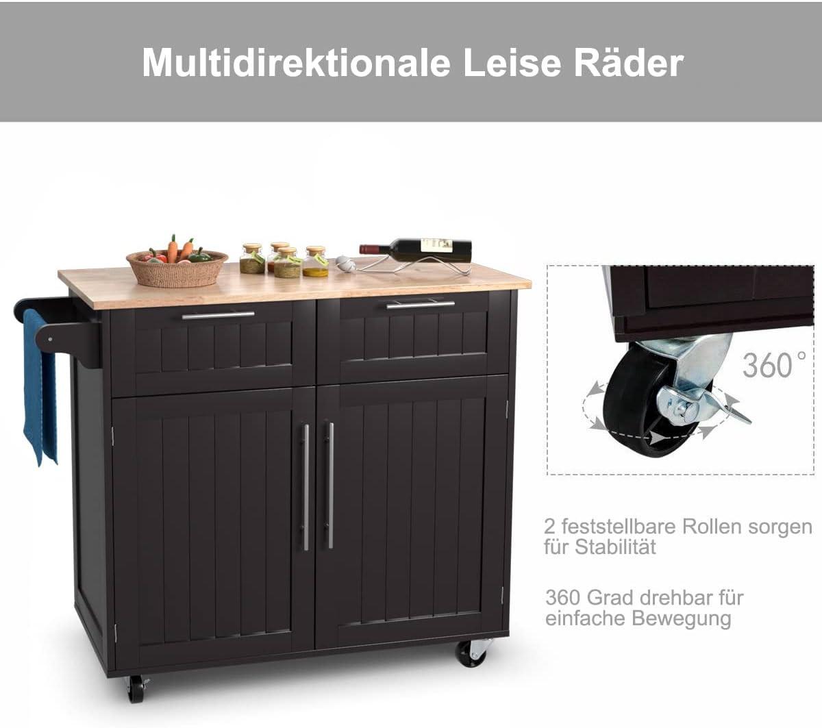 KÜCHENWAGEN servierwagen mit rollen Braun - Braun, Holz (94/95/46cm) - COSTWAY