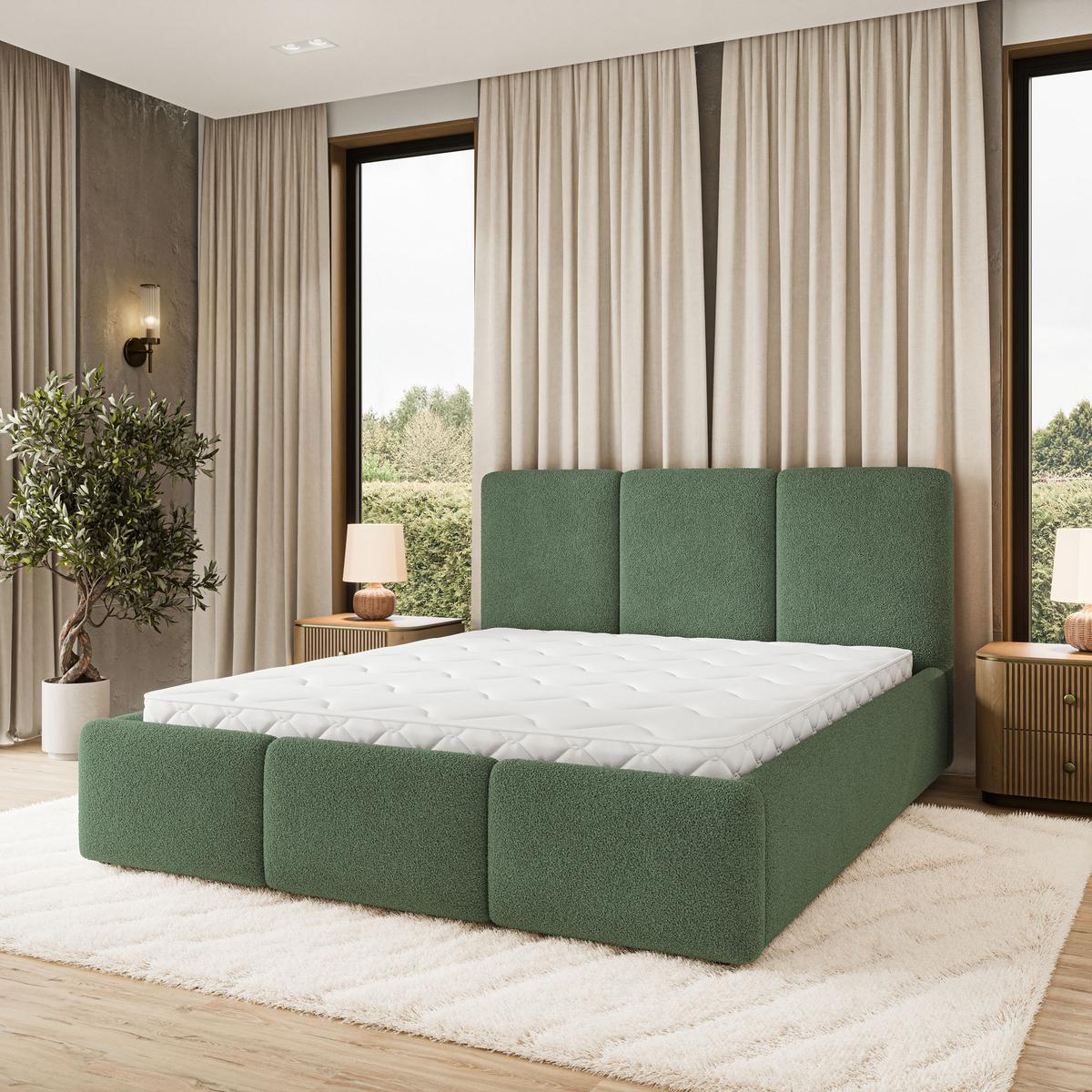 POLSTERBETT MORENA Q 200x200 cm mit Bettkästen - Grün - Grün, Holz (200/200cm) - MASSENO