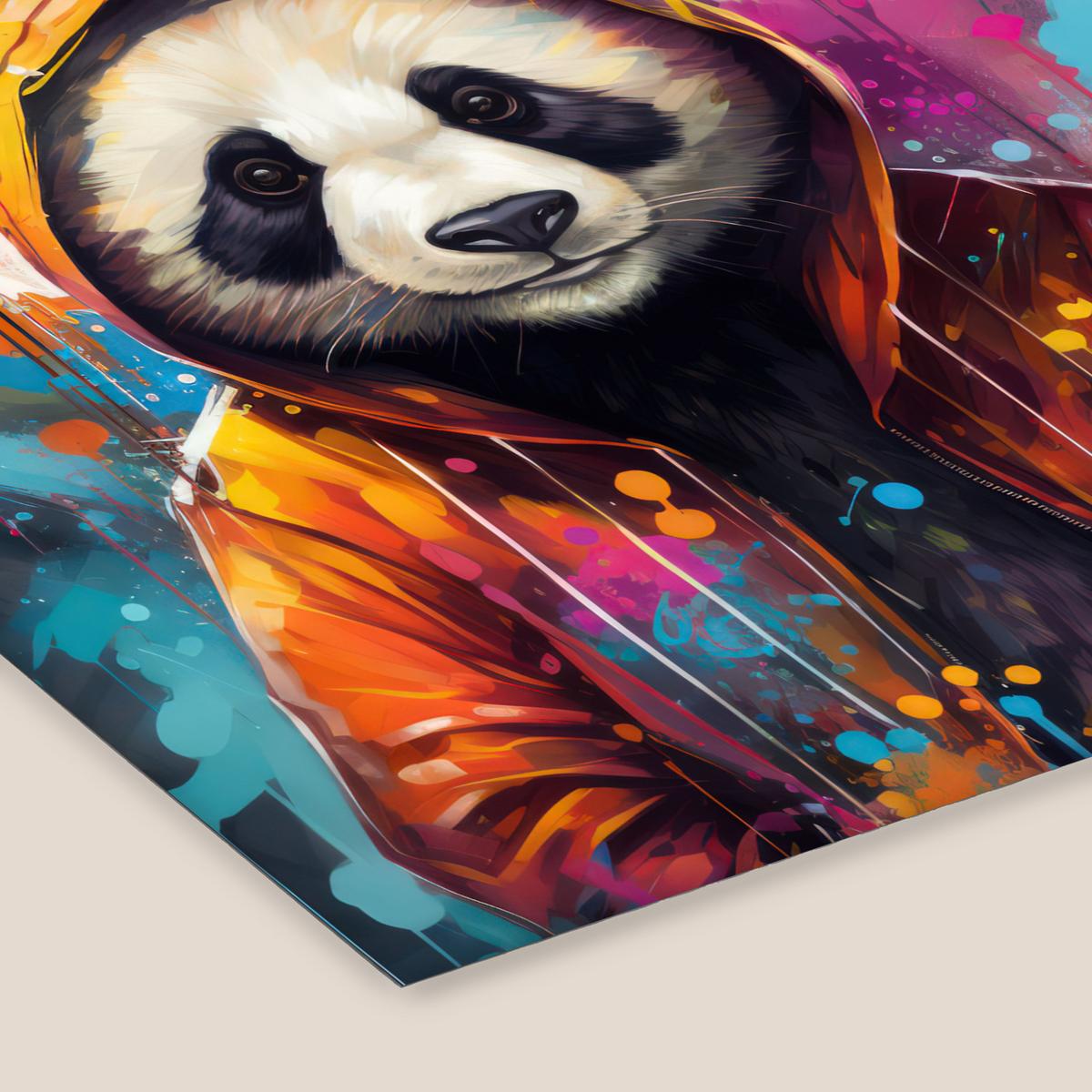 POSTER MIT RAHMENGERAHMTES BILD Panda - Jacke - Graffiti - Orange 40x40 cm - Orange, Papier (40/40cm) - MuchoWow
