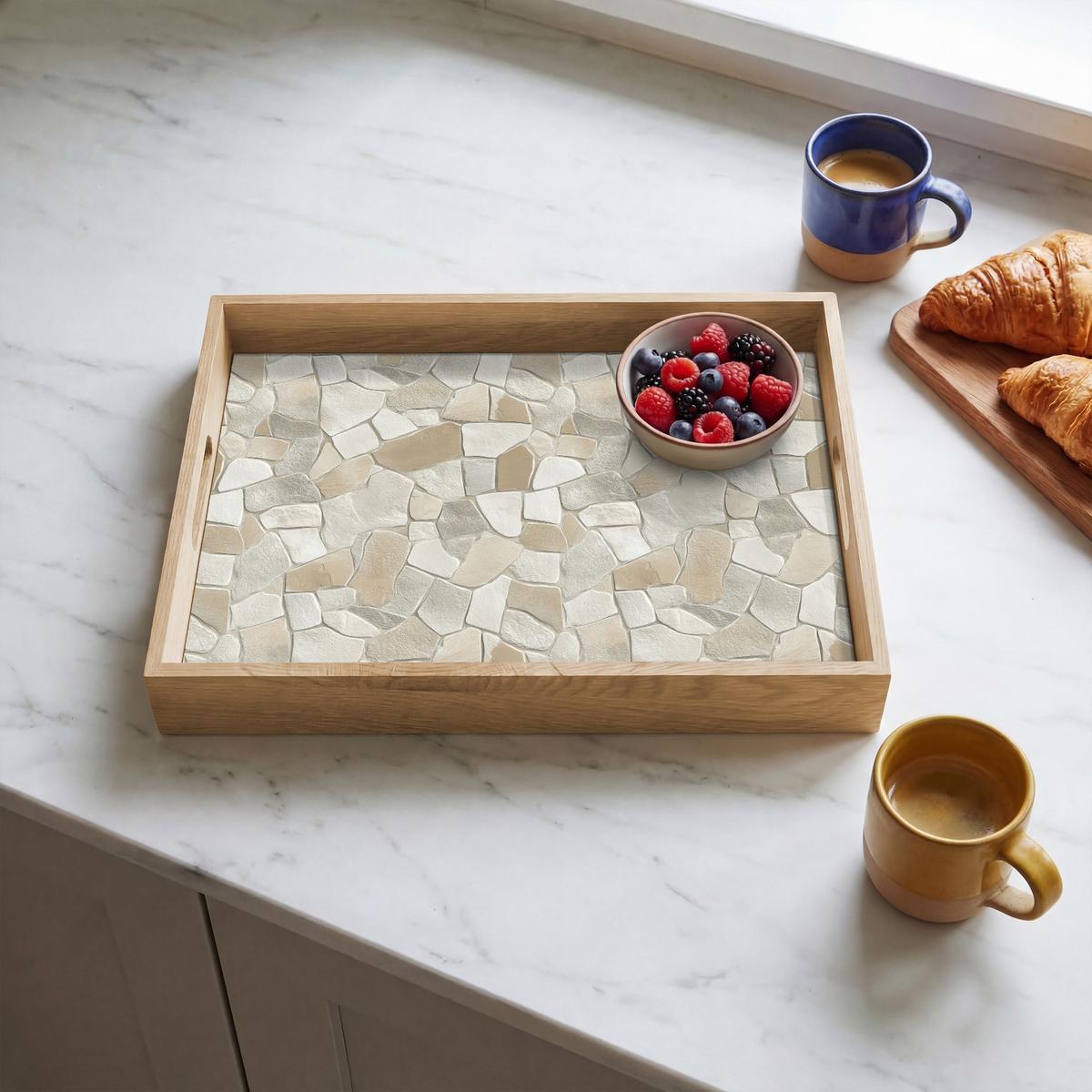 TABLETT Mosaik - Steine - Beige 40x30 cm - Beige, Holz (40/5/5cm) - OnlyWow