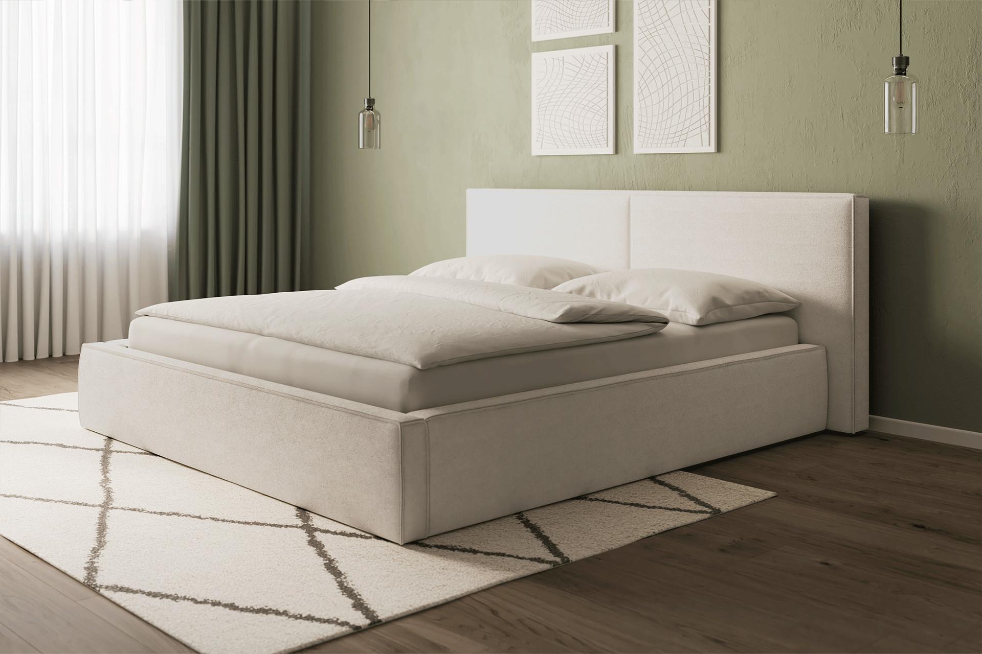 Doppelbett mit grauem Stoffbezug von mömax