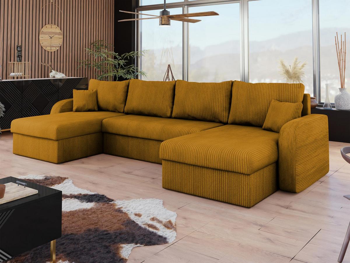 WOHNLANDSCHAFT Kris U Cord - Schwarz/Braun, Holz/Kunststoff (304/80/140cm) - MIRJAN24