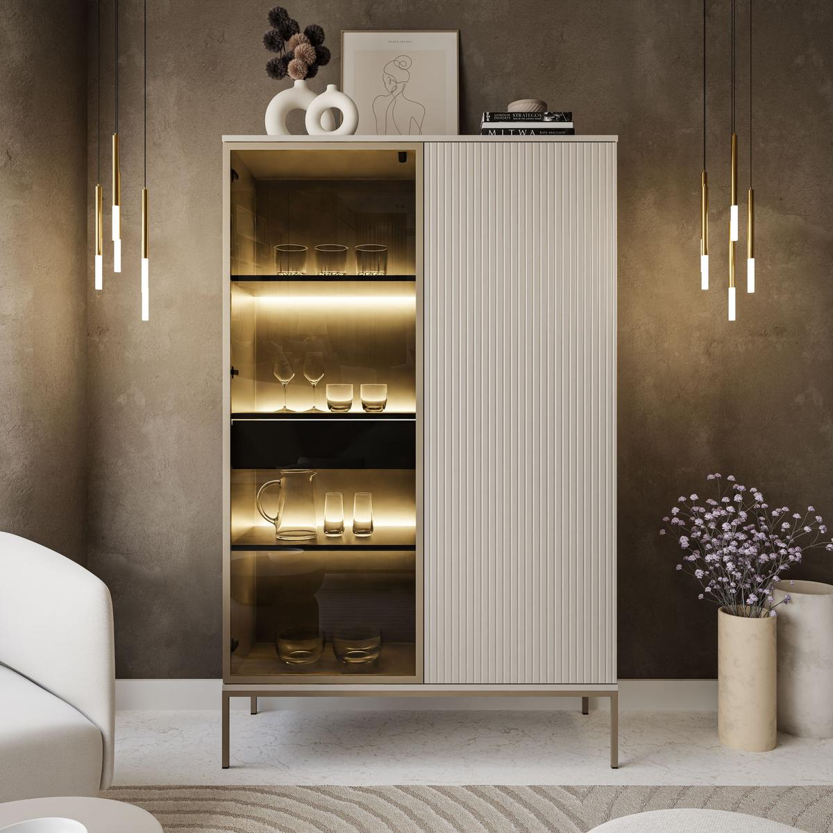 VITRINE ECLIPSE WTSZ104 mit Beleuchtung,KASCHMIR - Kaschmir, Holzwerkstoff (104/166/39cm) - Lookway