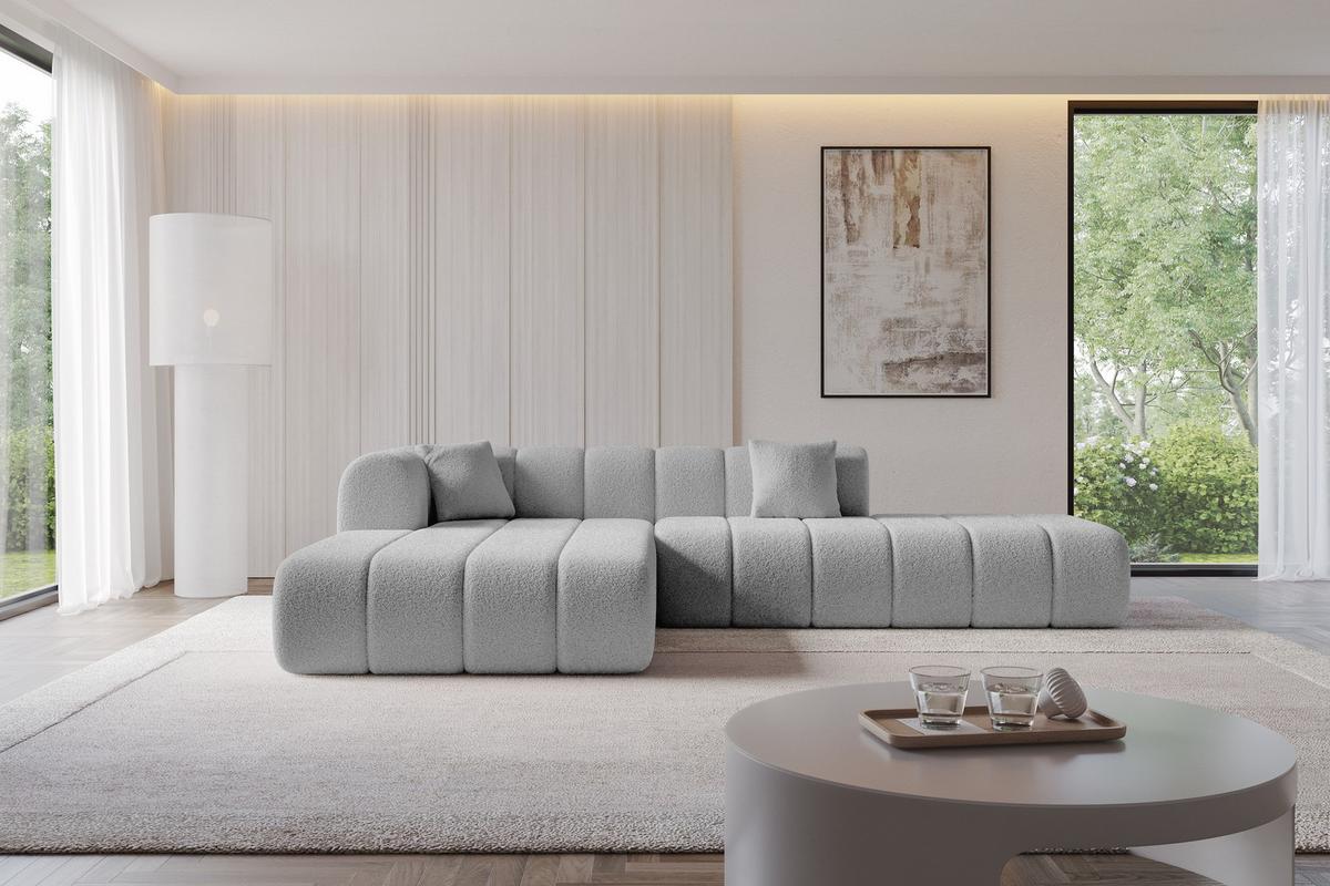 ECKSOFA Ottomane Links BILA-L 289x176x71 Hellgrau Bouclé - Silberfarben/Hellgrau, Holzwerkstoff/Kunststoff (176/289cm) - ALTDECOR