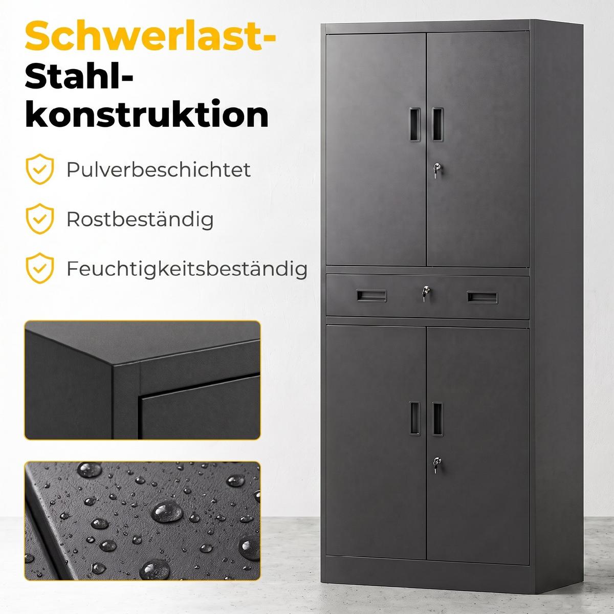 METALLSCHRANK Stahl Schwarz - Schwarz, Metall (40/180/75cm) - HOMCOM