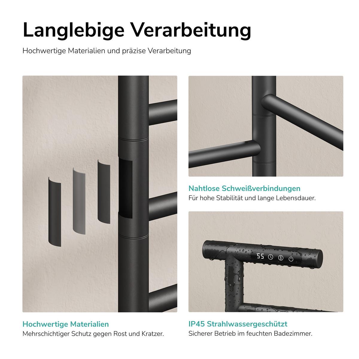 HANDTUCHHEIZKÖRPER elektrisch freistehend 140W - Schwarz, Metall (53.9/100/35cm) - EMKE