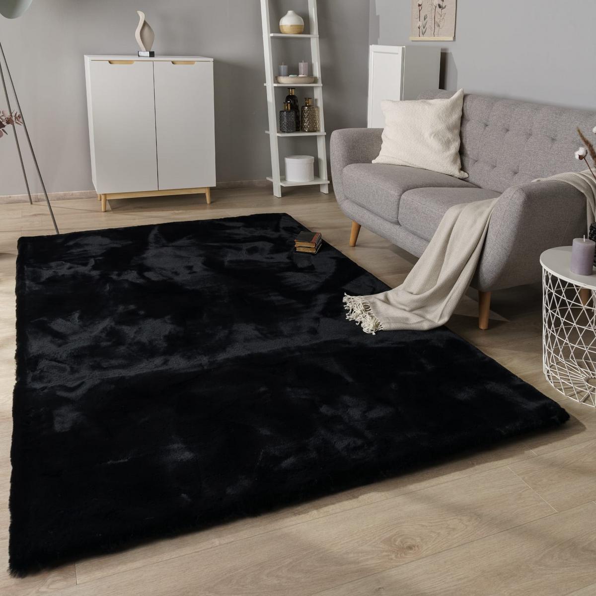 HOCHFLORTEPPICH, einfarbig, Florhöhe 35 mm, Schwarz, 80 x 150 cm - Schwarz, Textil (150/80cm) - KADIMA DESIGN