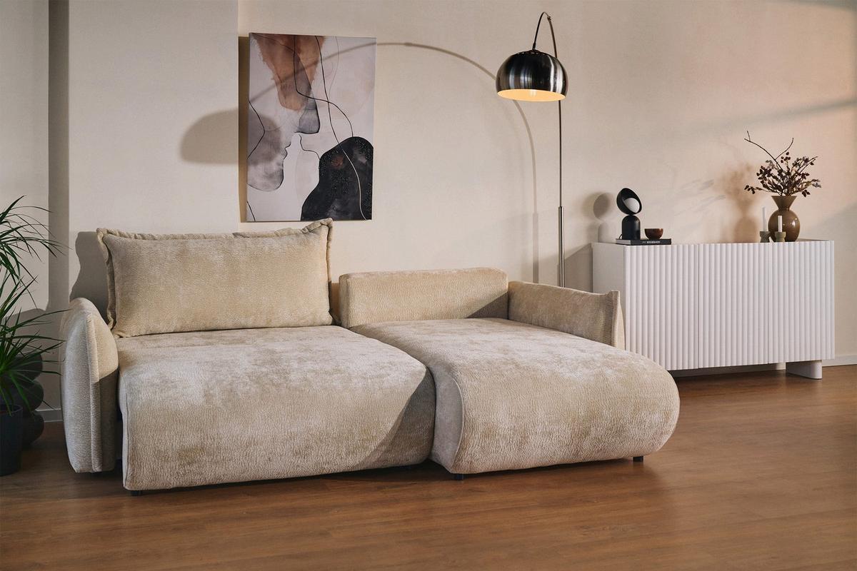 ECKSOFA Cushi Beige-Chenille - Beige/Schwarz, Kunststoff/Textil (183/252cm) - Selsey