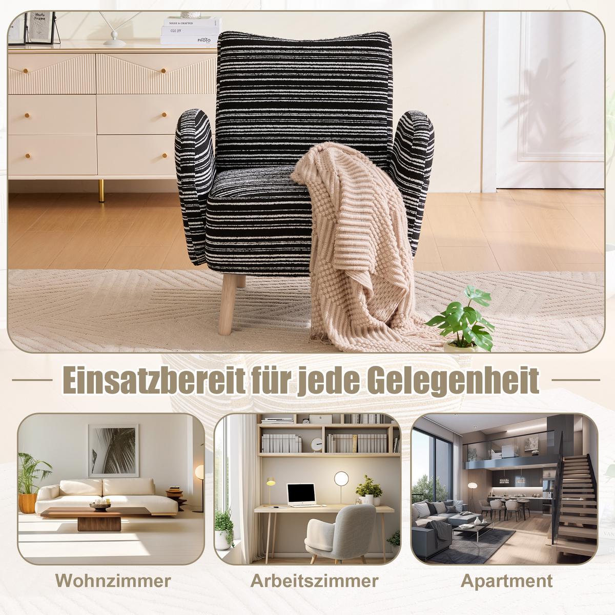 SESSEL boucle stoff modern mit seitentasche holzbeine - Schwarz, Textil (77/87/81cm) - Urban Meuble