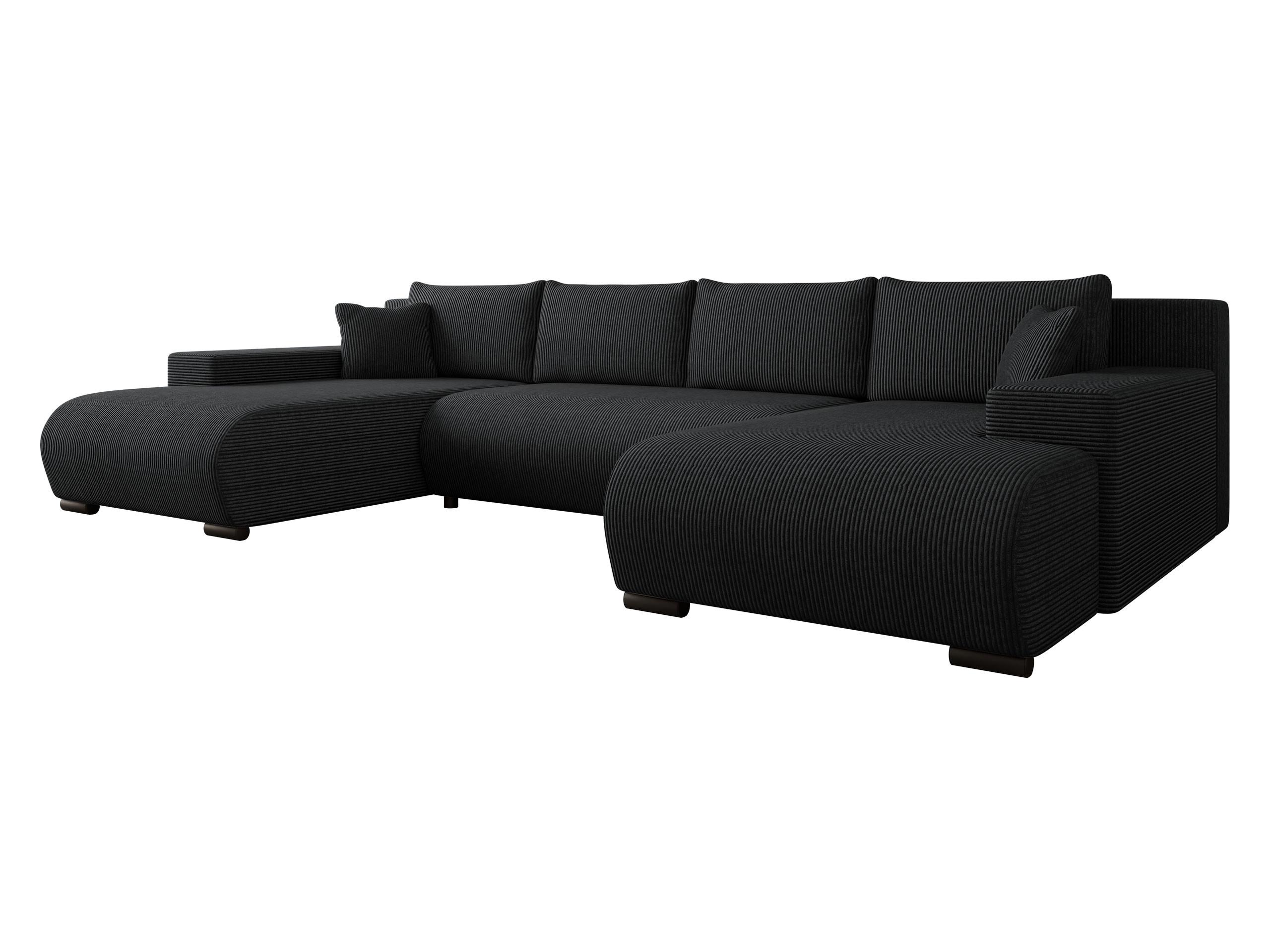 WOHNLANDSCHAFT Nojan U Cord - Schwarz, Holz/Kunststoff (351/80/191cm) - MIRJAN24