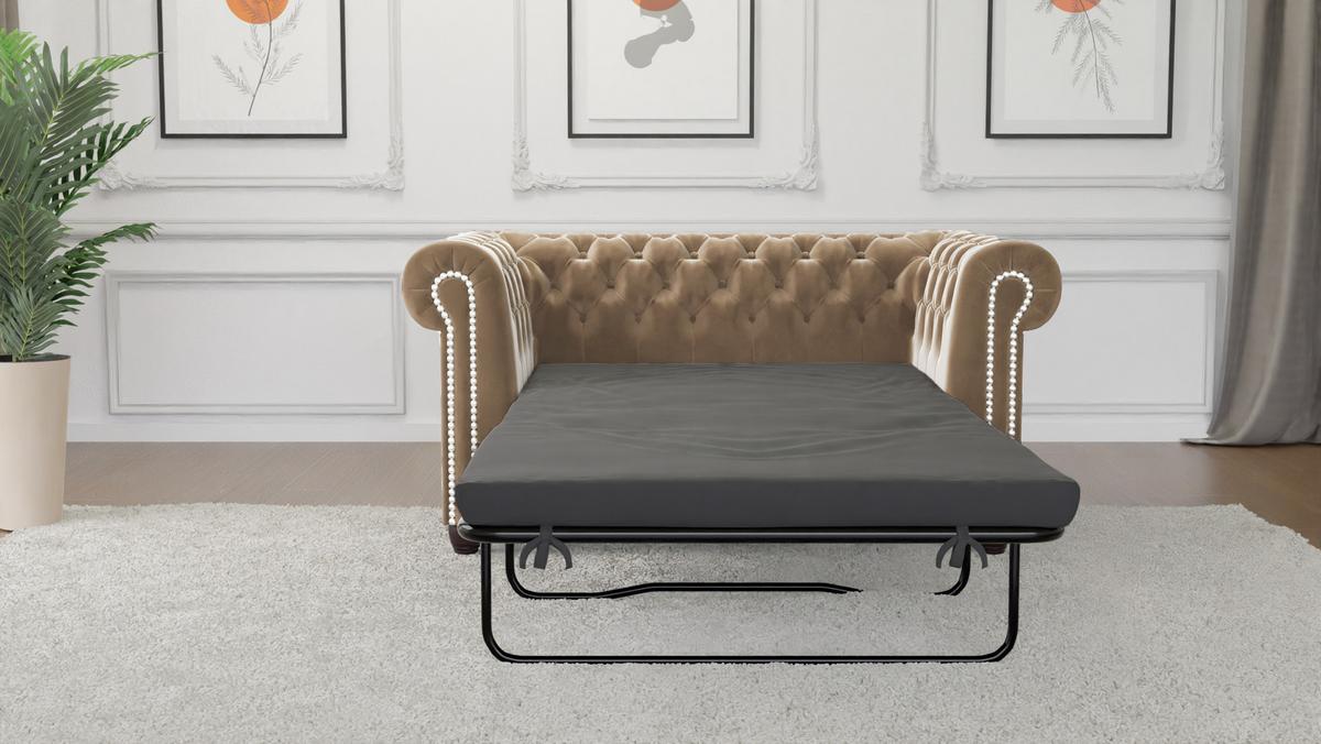 CHESTERFIELD-SOFA 2-sitzer mit Schlaffunktion Nyx Beige Samt - Beige/Braun, Holz/Textil (148/72/86cm) - S-Style Möbel