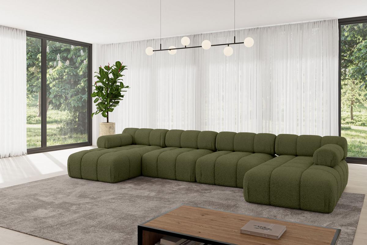 WOHNLANDSCHAFT modulares Sofa Tesso-U2 - 380x160x70 cm Grün Bouclé - Grün, Holzwerkstoff/Textil (380/70/160cm) - ALTDECOR