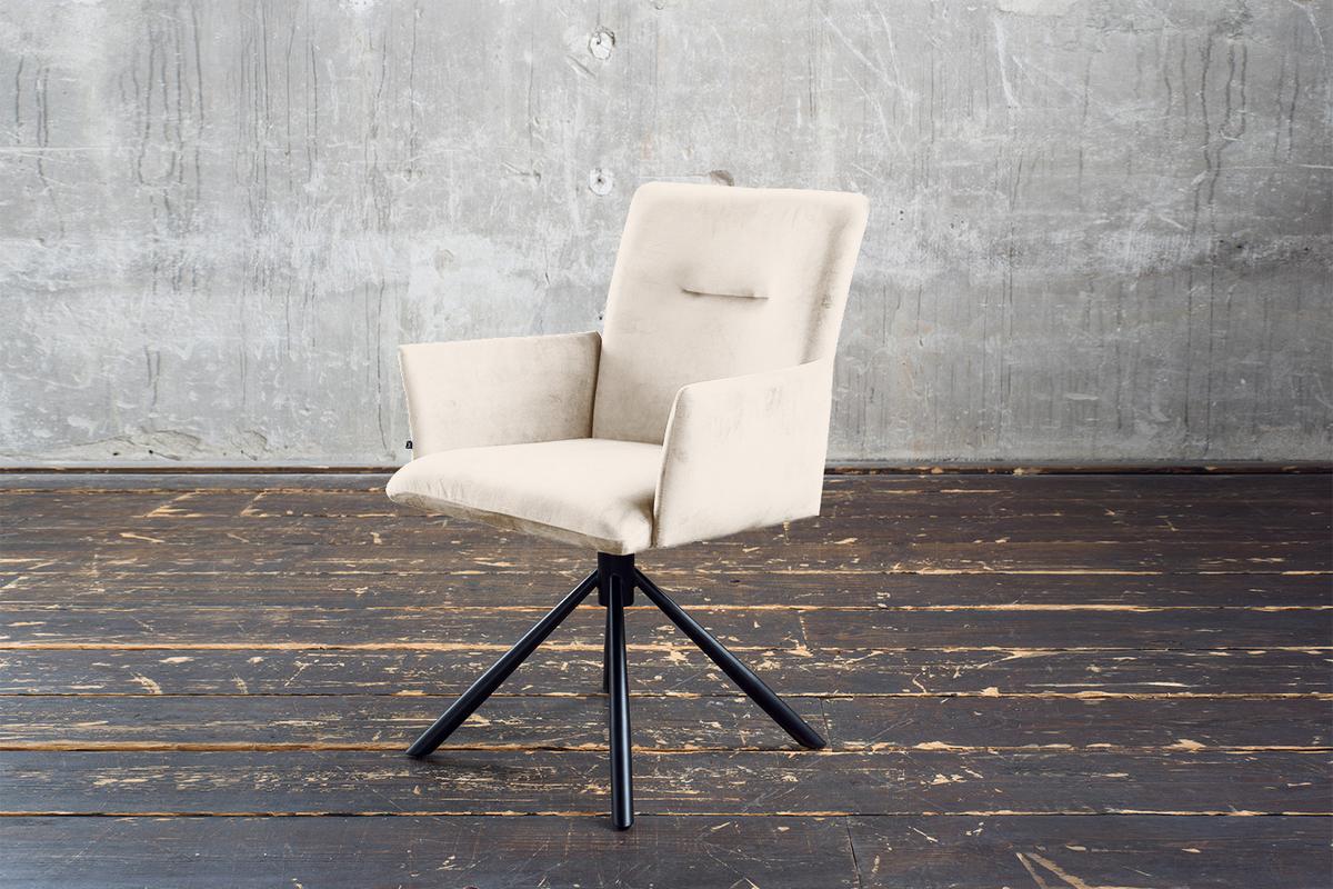 ESSZIMMERSTUHL KYRA Cremeweiß Velvet Drehbar (360°) (1er-Set) - Creme, Kunststoff/Textil (64/88/61cm) - KAWOLA