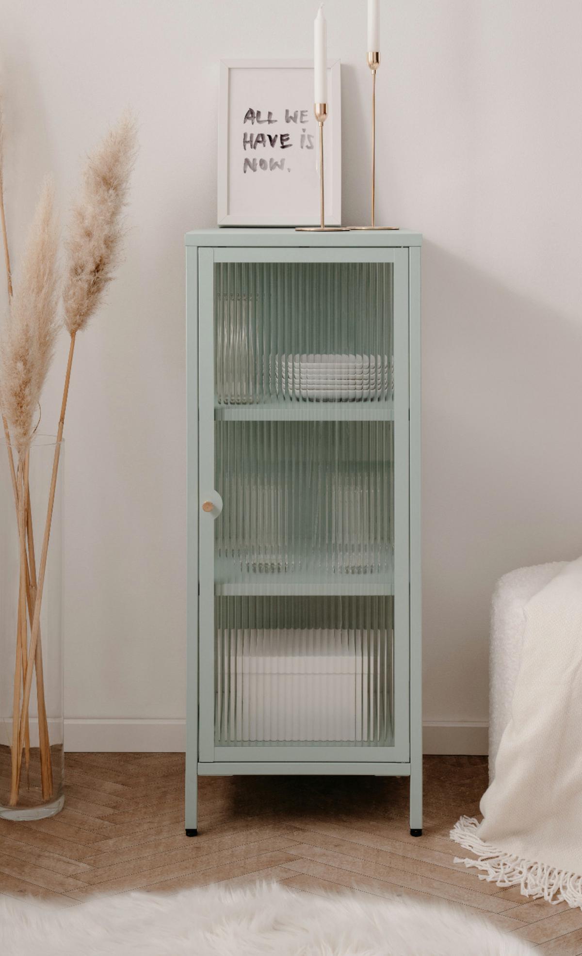 KOMMODE Metall mintgrün 40 cm, Vitrine mit stabilem Metallgestell - Goldfarben/Mintgrün, Metall (40/101.5/40cm) - Furn.Design