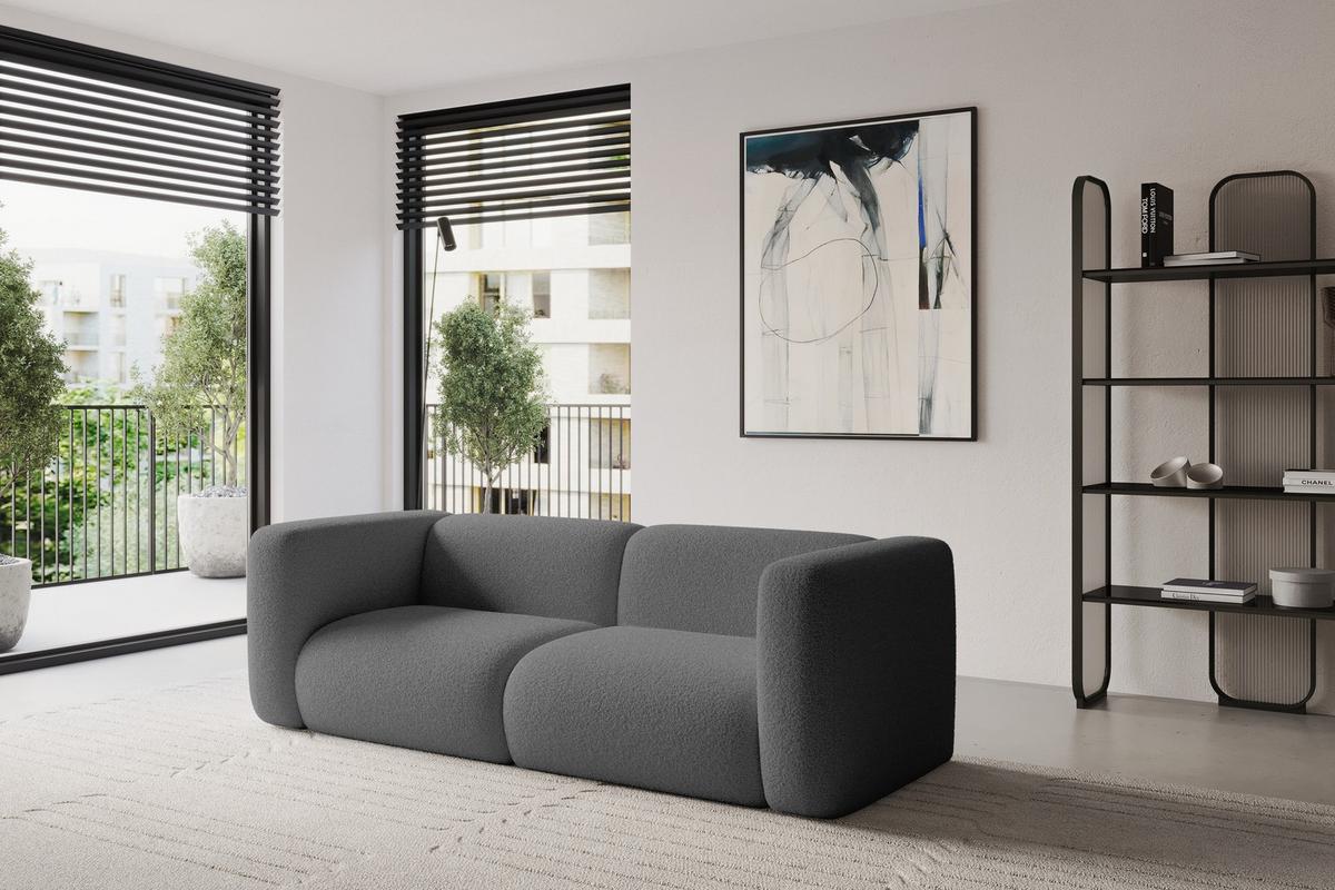 MODULARES Sofa 2-SITZER MIRA-S1 228x89x70 Grau cm Bouclé - Platinfarben/Schwarz, Holzwerkstoff/Kunststoff (228/70/89cm) - ALTDECOR