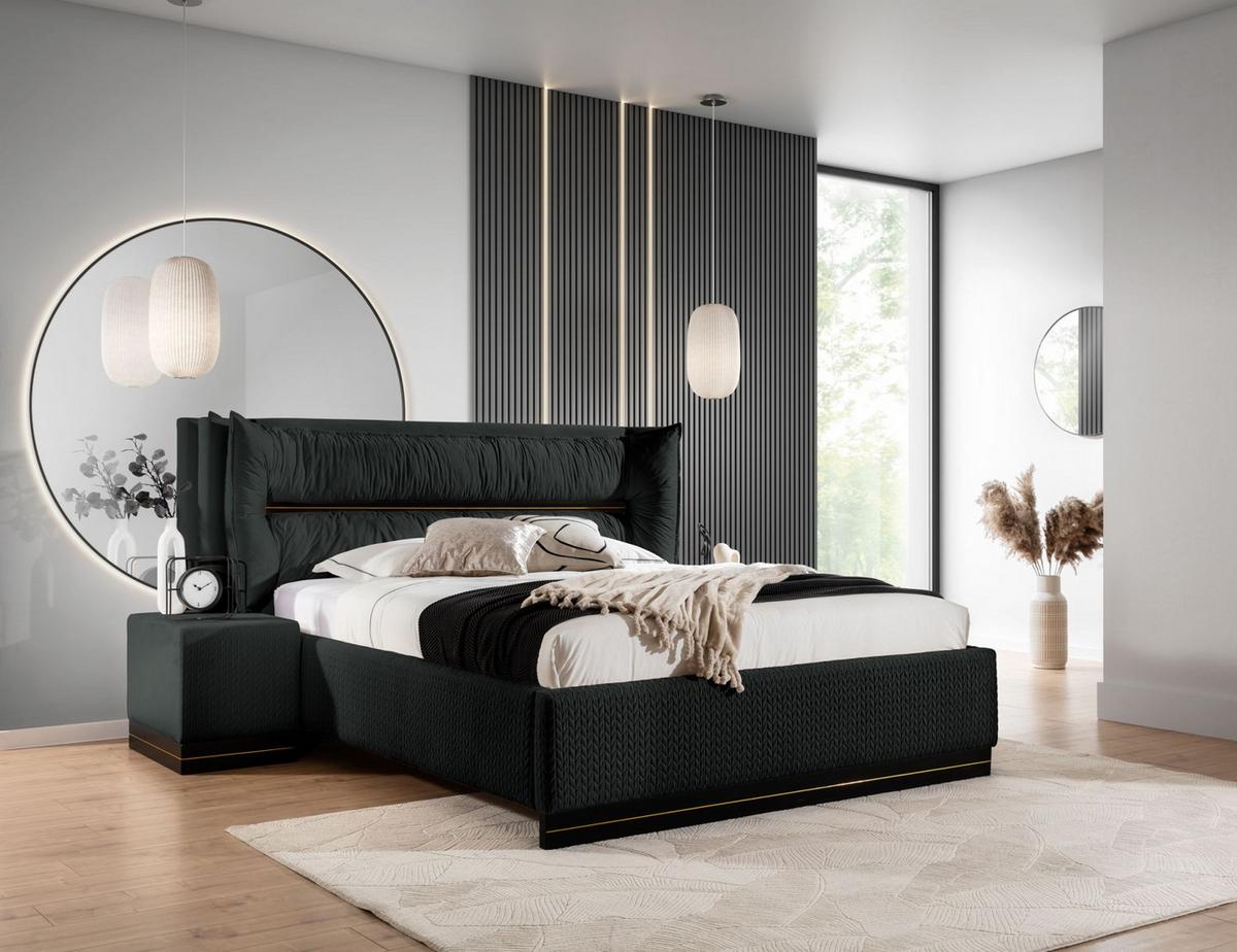 POLSTERBETT Hamilton Magic Velvet Set.2 - Schwarz, Holzwerkstoff/Textil (140/200cm) - Fun Möbel