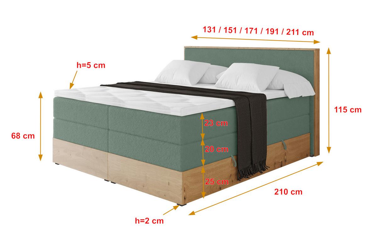 BOXSPRINGBETT LOLLI9 -KING 120x200 - H3/H4 Grün - Grün, Holzwerkstoff (120/200cm) - ALTDECOR