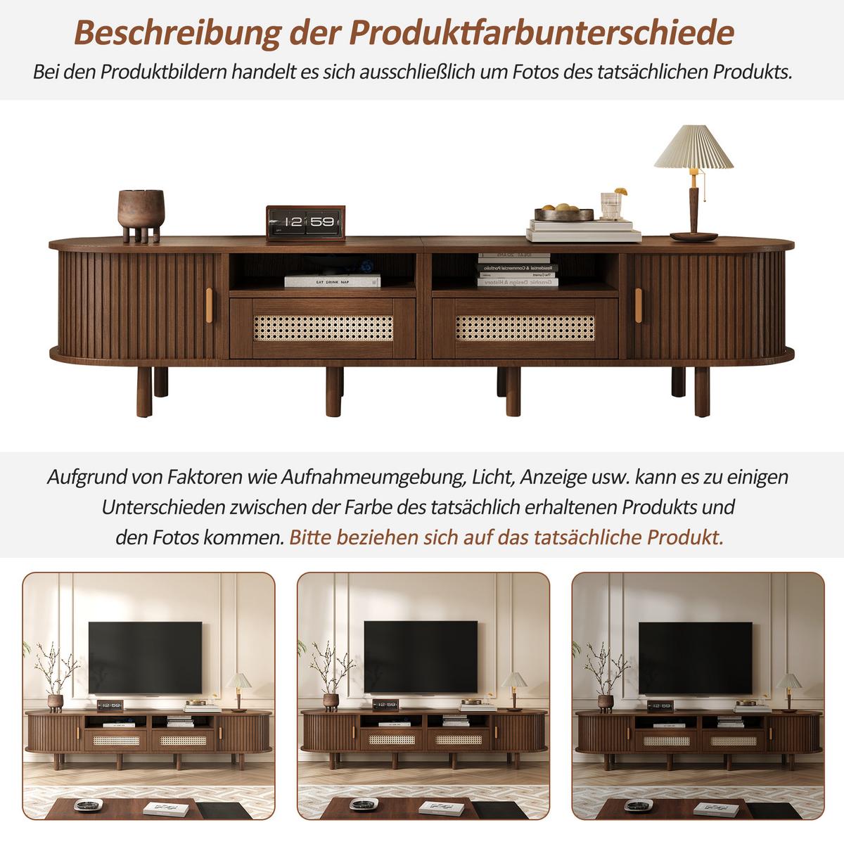 TV-LOWBOARD nussbaum-optik & rattan 170 cm oval mit 8 füßen - Alteiche, Holzwerkstoff (170/40/40cm) - Urban Meuble