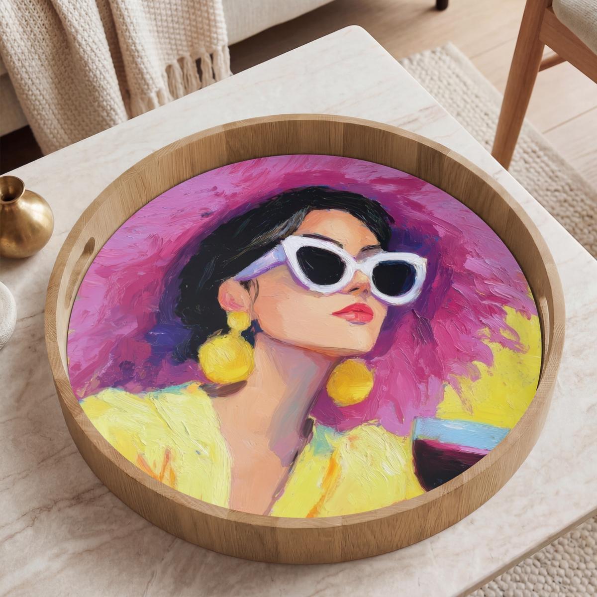 TABLETT Frau - Hut - Lila - Wein 50x50 cm - Gelb, Holz (50/5/5cm) - OnlyWow