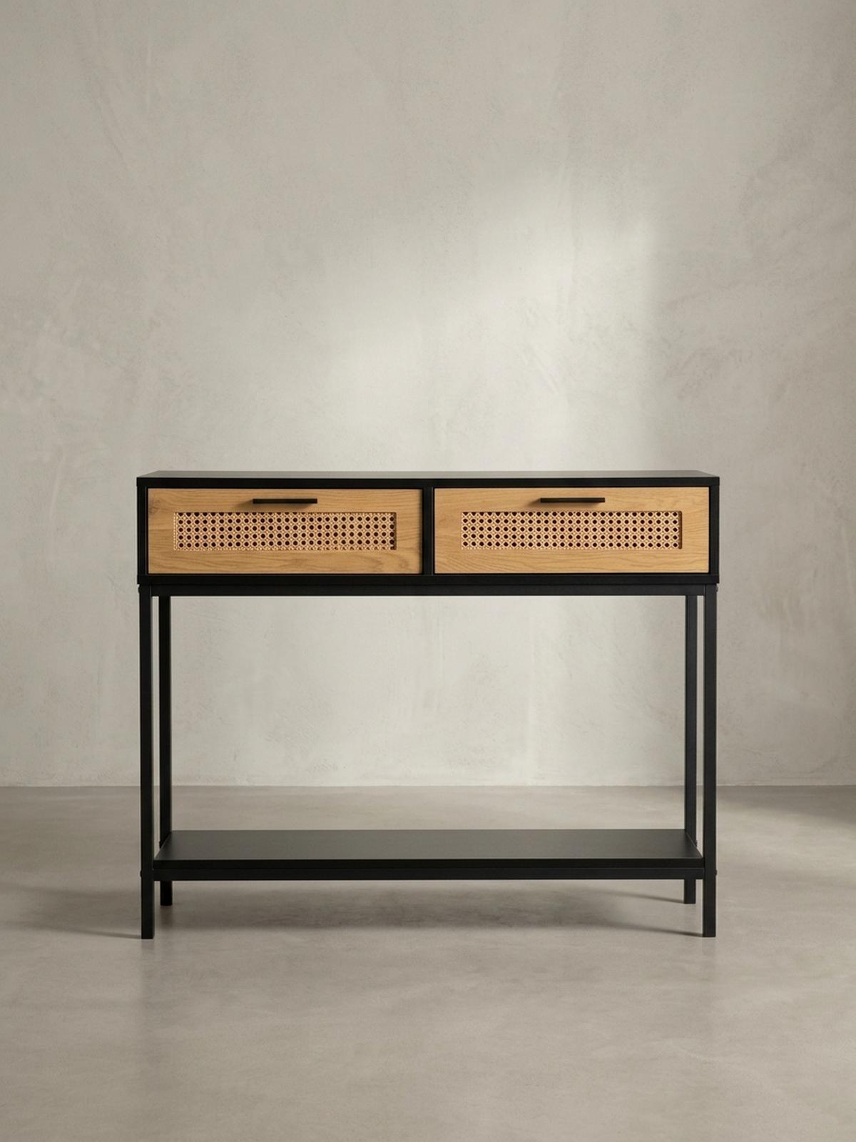 KONSOLENTISCH – Schwarz, 100x30x75 cm, mit Wiener Geflecht, Schubladen und Ablage - Schwarz, Holzwerkstoff/Metall (30/100/75cm) - KADIMA DESIGN