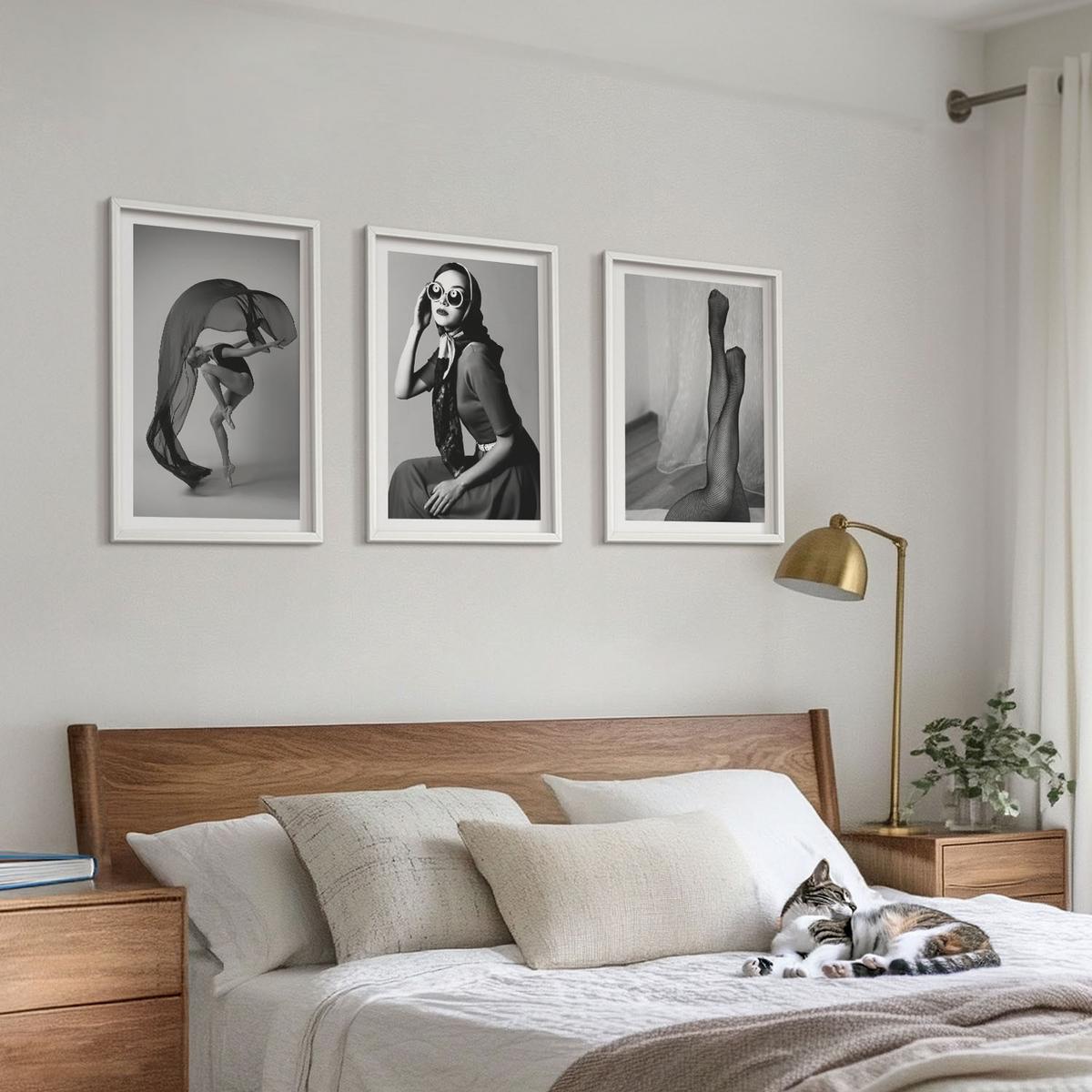 BILDER SET 3er Set - 40x60 cm Weißer Rahmen - Schwarz-Weiß-Porträts von Frauen - Weiß, Kunststoff (40/60cm) - TULUP