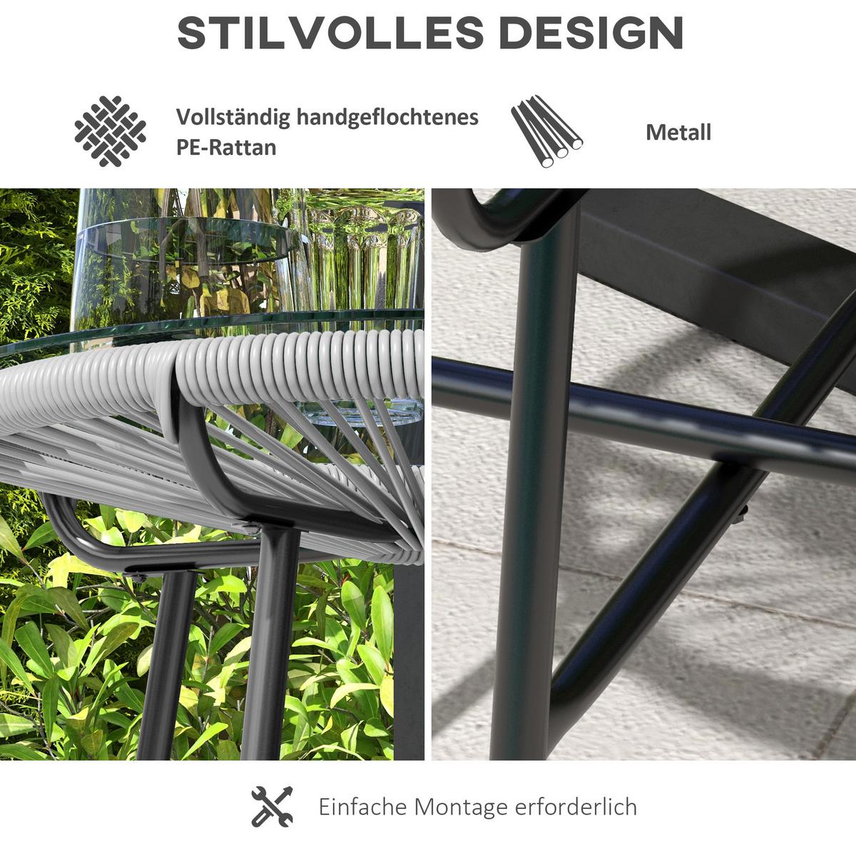 BALKONTISCH, Grau, Metall, PE Rattan - Grau, Kunststoff (50/50/50cm) - Outsunny