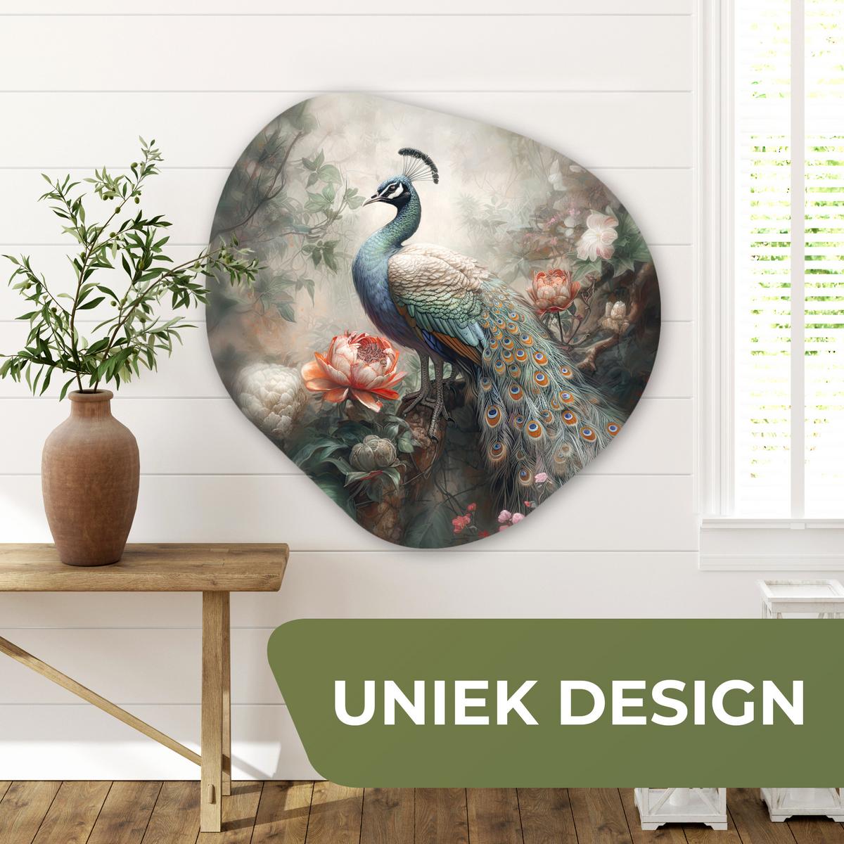 WANDBILD Pfau - Pfauenfedern - Vogel - Dschungel - Blumen Room Decor 90x90 cm - Smaragdgrün, Kunststoff (90/90cm) - MuchoWow