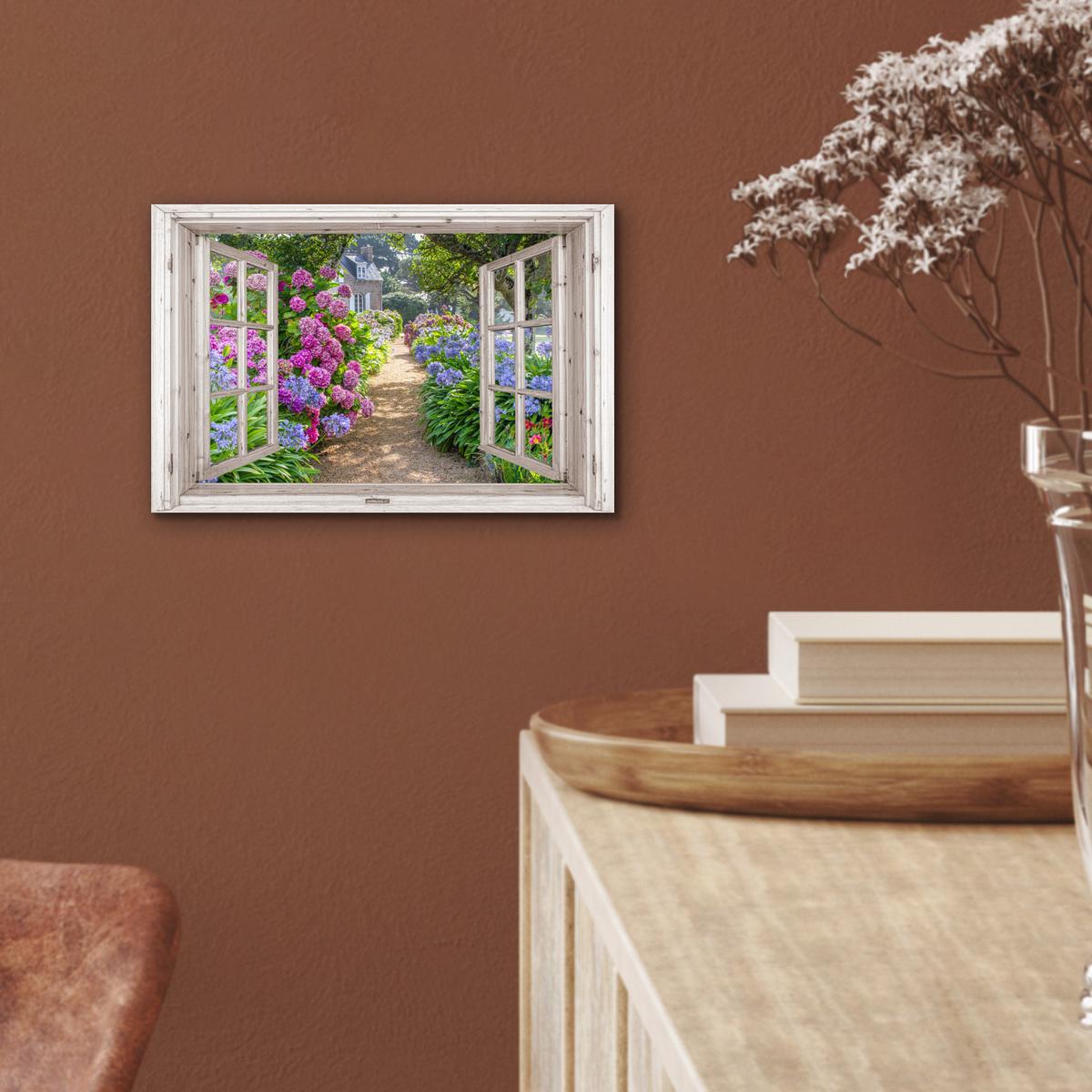 METALLBILD Hortensie - Durchsichtig - Blumen - Sommer - Lila - Weg 30x20 cm - Lila, Metall (30/20cm) - MuchoWow