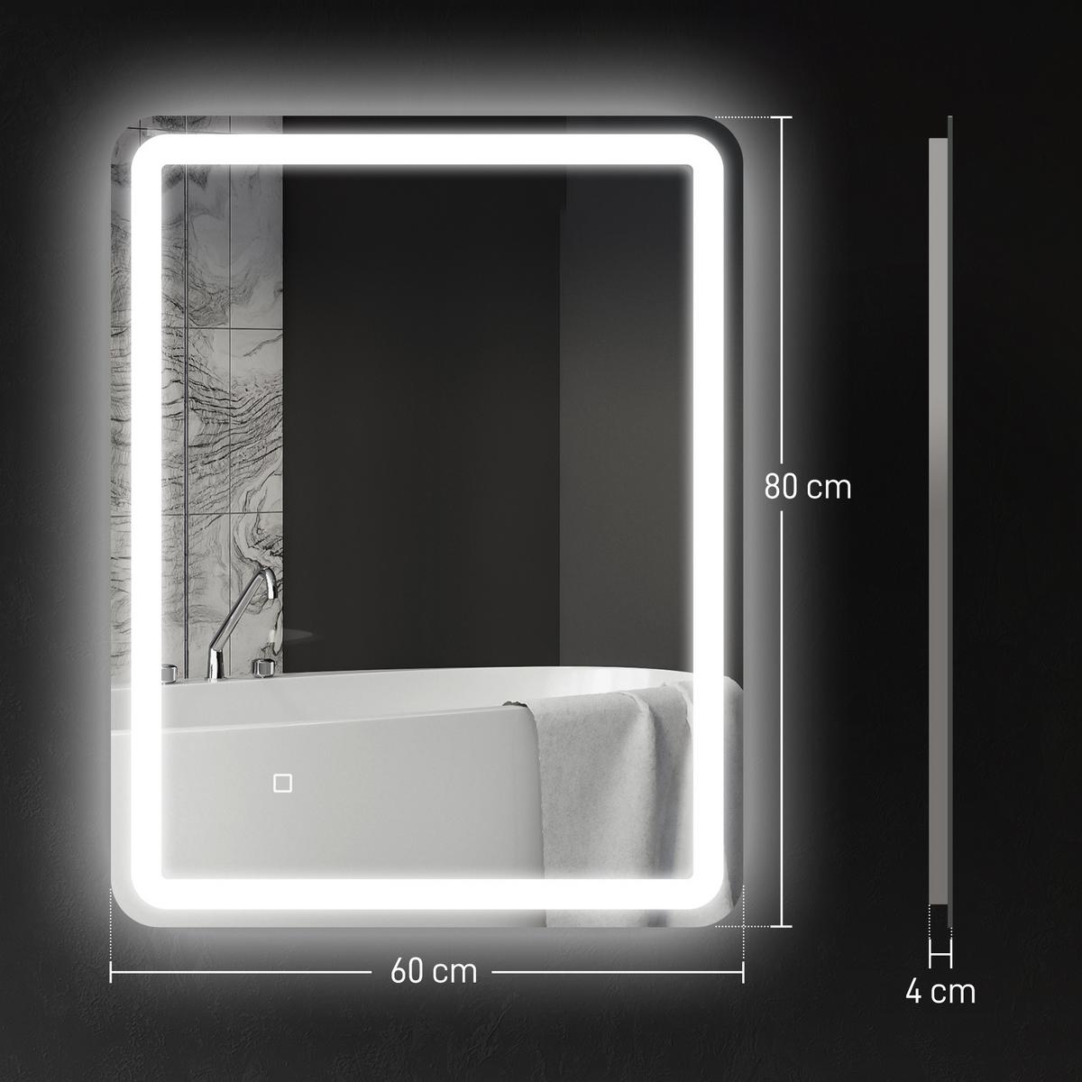BADSPIEGEL Hartglas Silber - Silberfarben, Glas (60/4/80cm) - HOMCOM