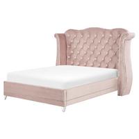 BETT mit Lattenrost 180/200 cm Samtstoff Pastellrosa Ayette - Pink, Textil (180/200cm) - Beliani