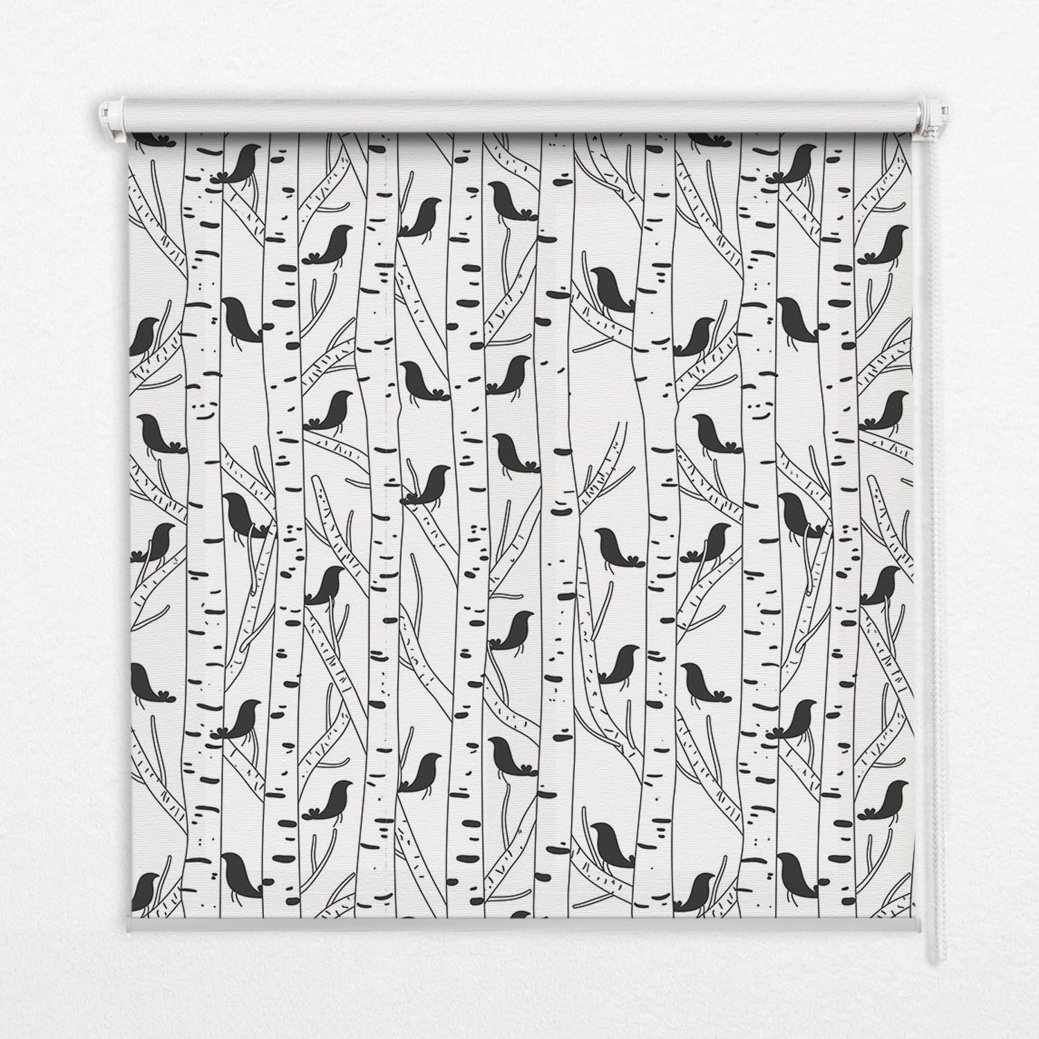 INNENROLLO - Fensterrollo - Rollo - 60x40 cm - Gezeichnete Vögel und Bäume - Schwarz, Kunststoff (60/140/0.5cm) - TULUP