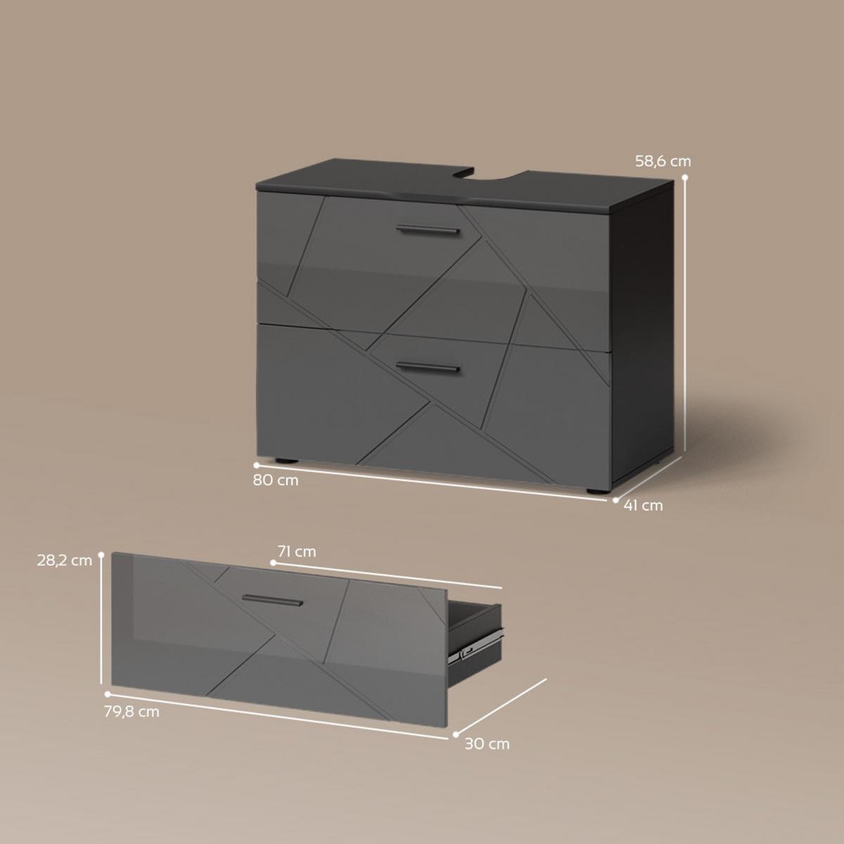 WASCHBECKENUNTERSCHRANK Ronco Anthrazit Hochglanz 80 x 58.6 cm - Schwarz Hochglanz, Holzwerkstoff (80/58.6/41cm) - Livinity®