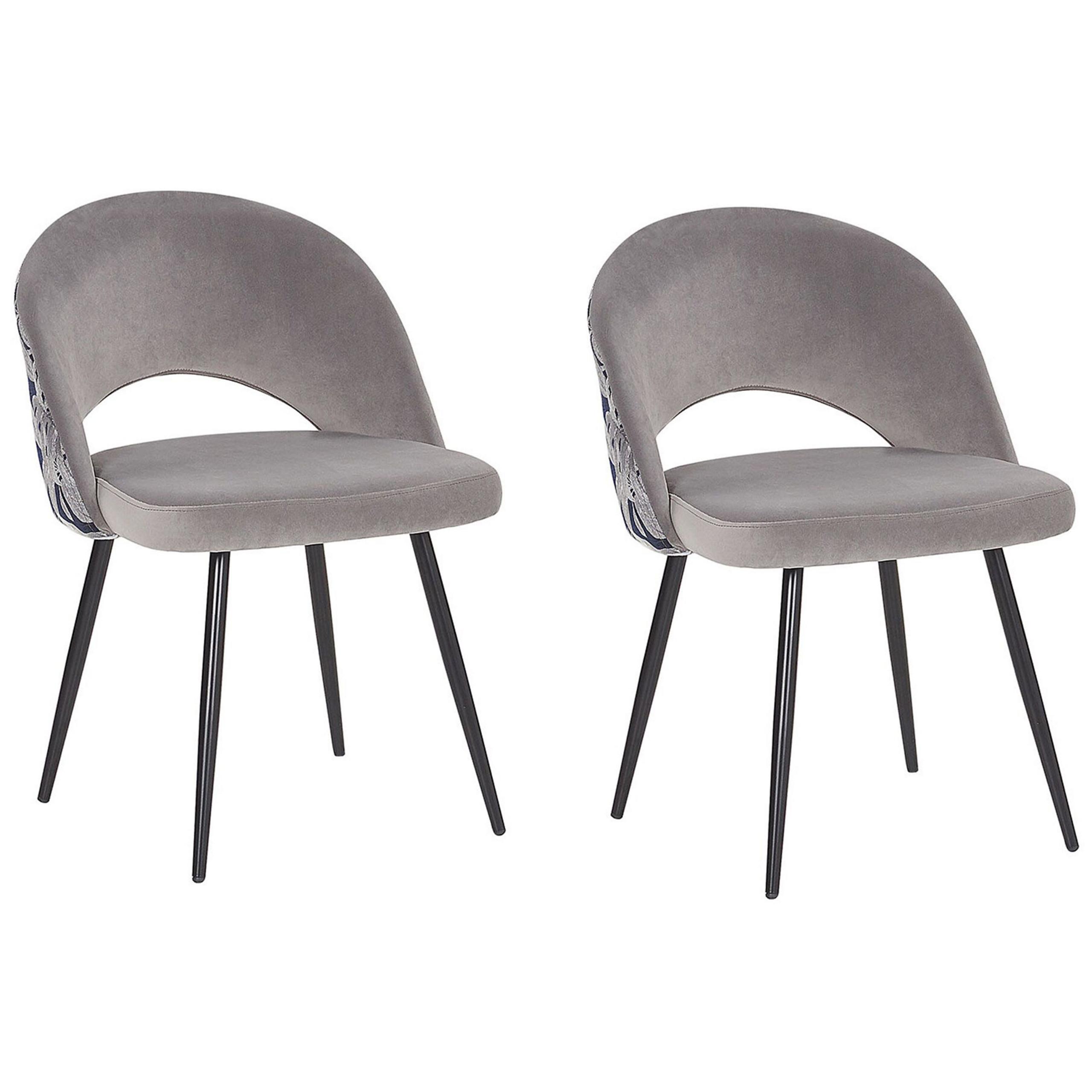 ESSZIMMERSTUHL 2er-Set Samtstoff Grau Vivian - Grau, Textil/Metall (52/77/56cm) - Beliani