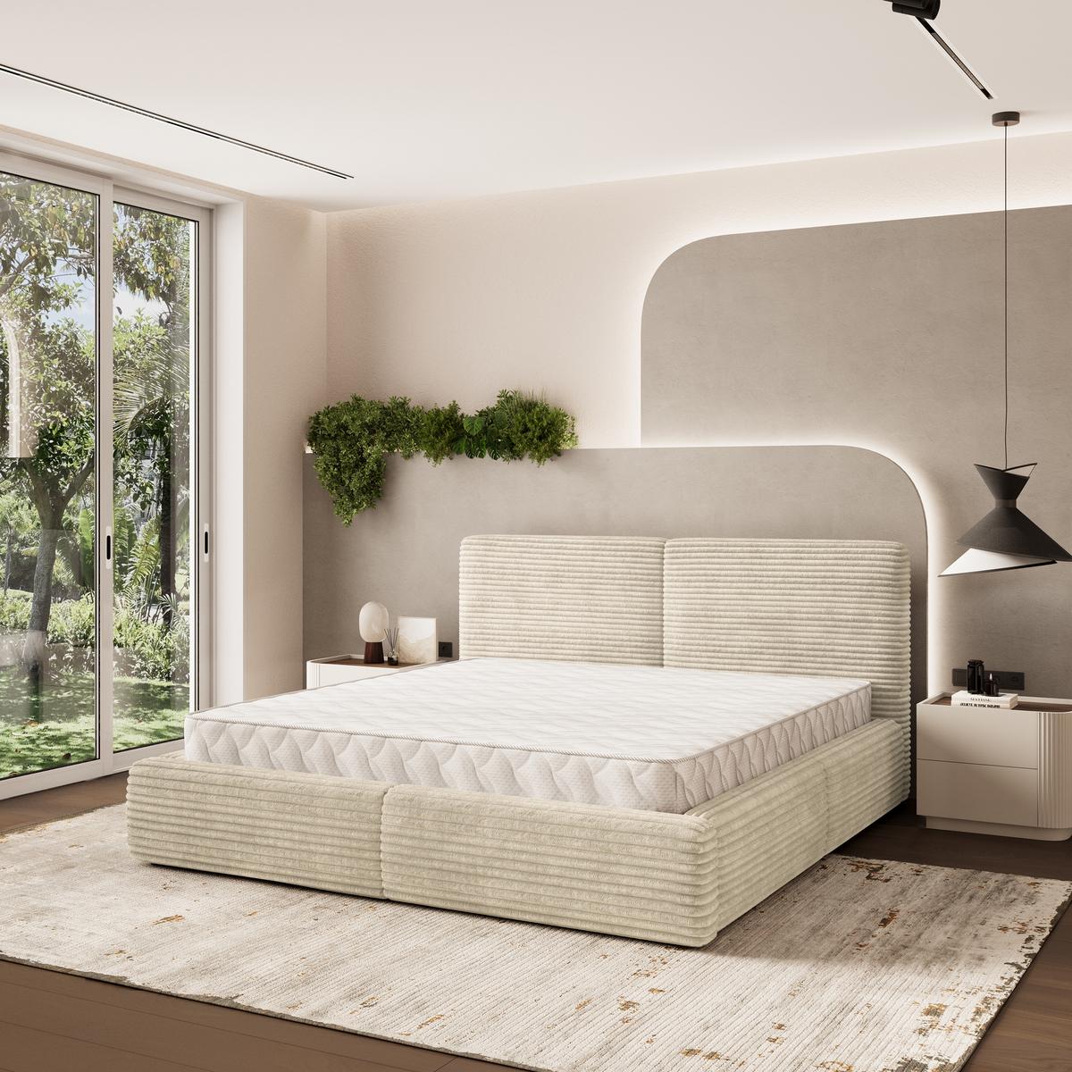 POLSTERBETT FELURO 160x200 cm mit Bettkästen - Creme - Creme, Holz (160/200cm) - MASSENO