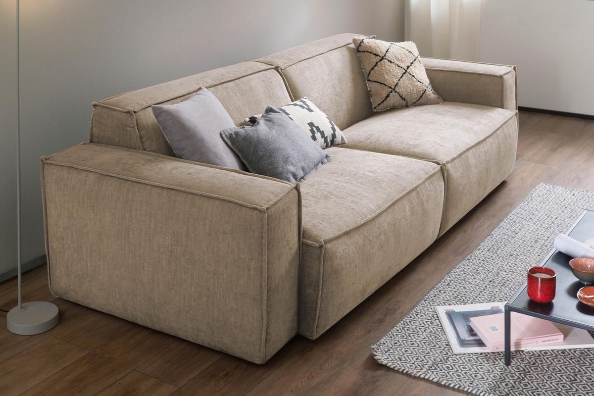 SOFA SAMU Taupe Webstoff - Taupe/Schwarz, Textil (236/72/106cm) - KAWOLA