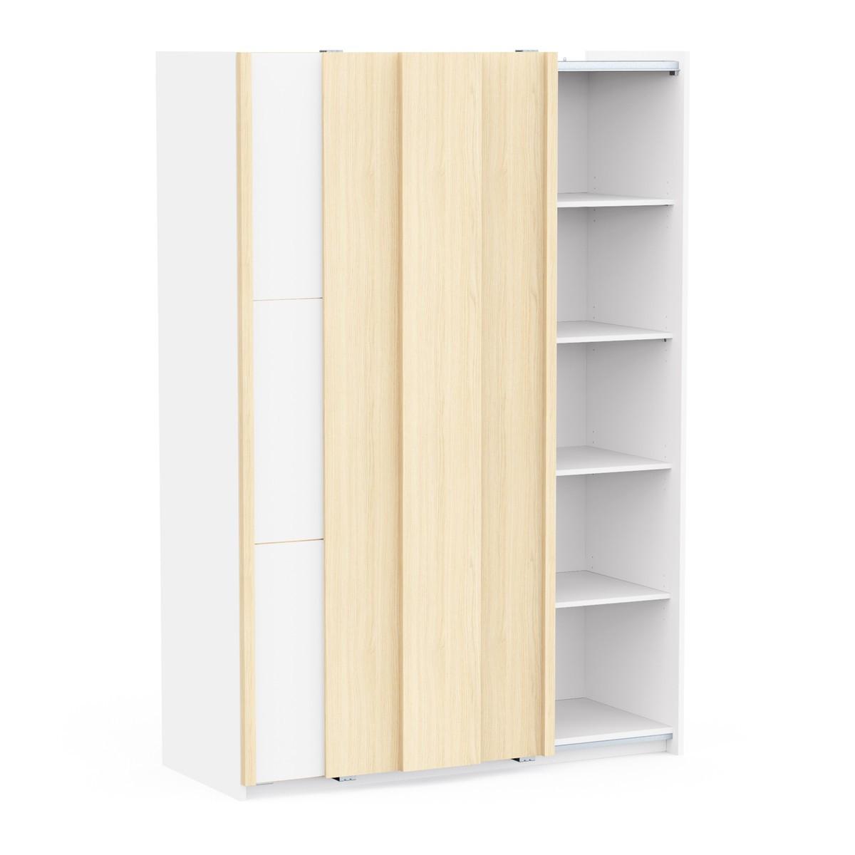 SCHRANK mit 2 Schiebetüren in Weiß und Eichenholz-Finish 140,1/64/203 cm - Weiß, Holzwerkstoff (64/203/67.7cm) - Calicosy