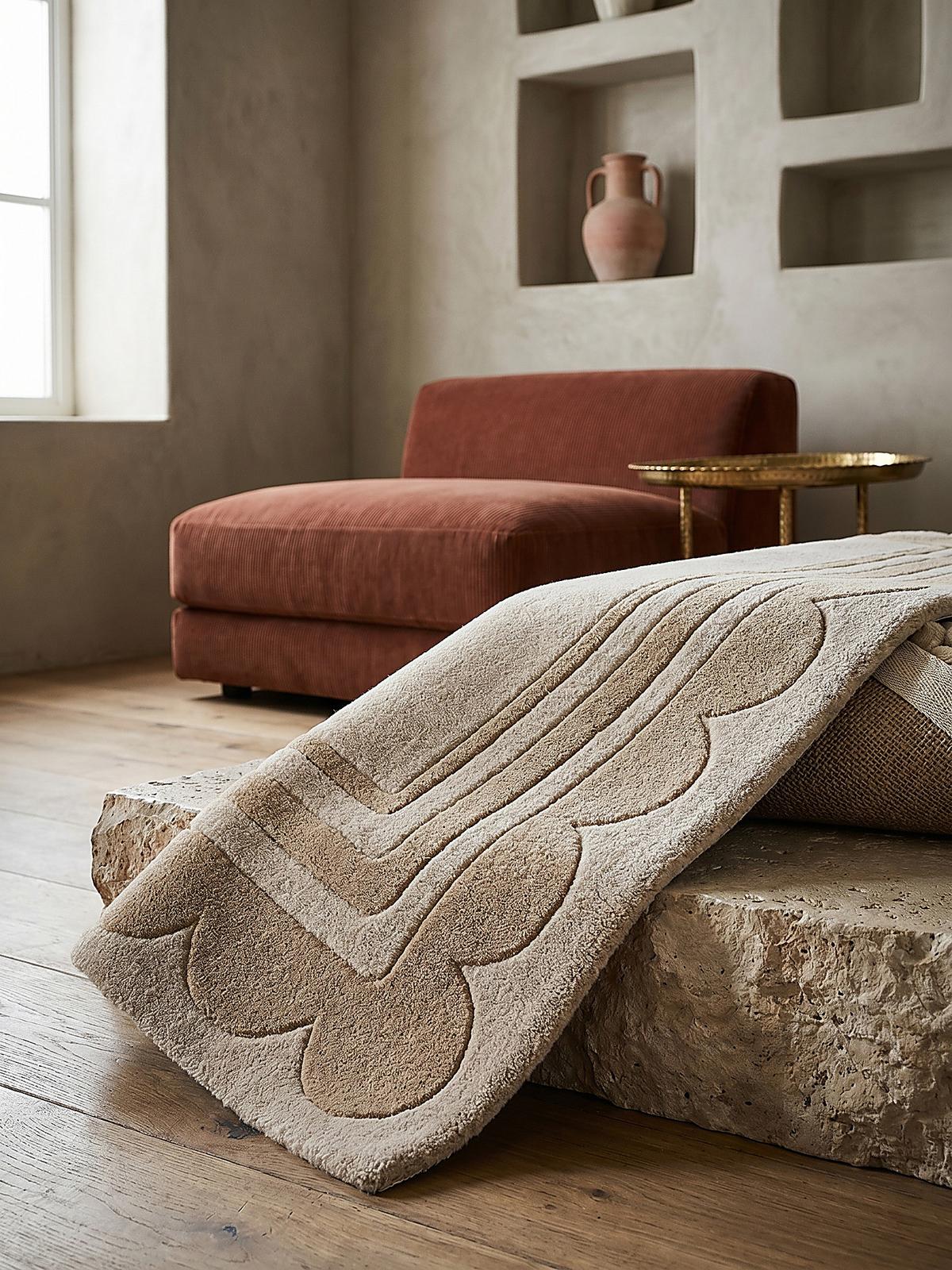 WOLLTEPPICH WENSUM, mit grafischem Muster mit Rahmen, Beige, 160 x 230 cm - Beige, Textil (230/160cm) - KADIMA DESIGN