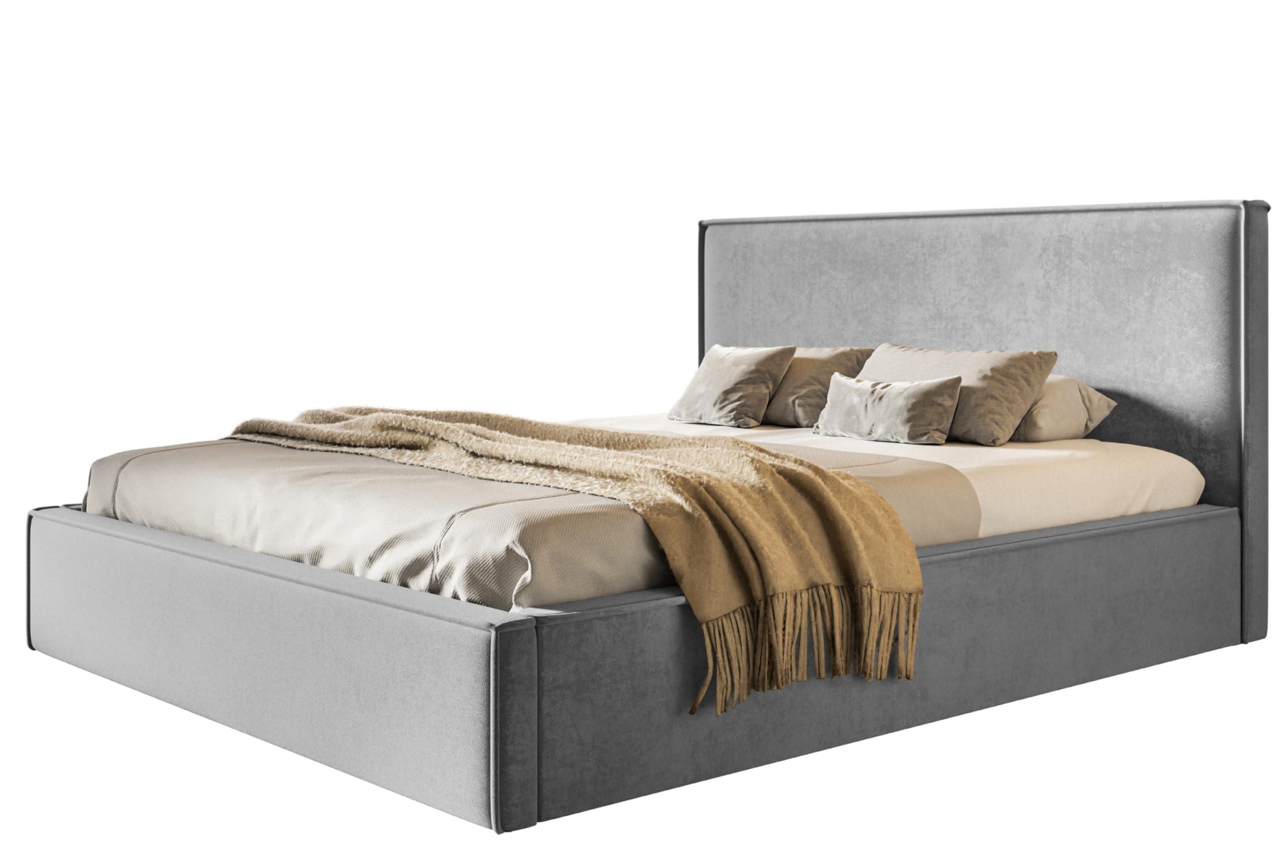 BETT 140x200 - Polsterbett mit Bettkasten und Holzrahmen - Modern Betten - Weicher Jasminstoff - Kollektion Milano - Grau - Grau, Holz/Textil (140/200cm) - Alpi-Möbel