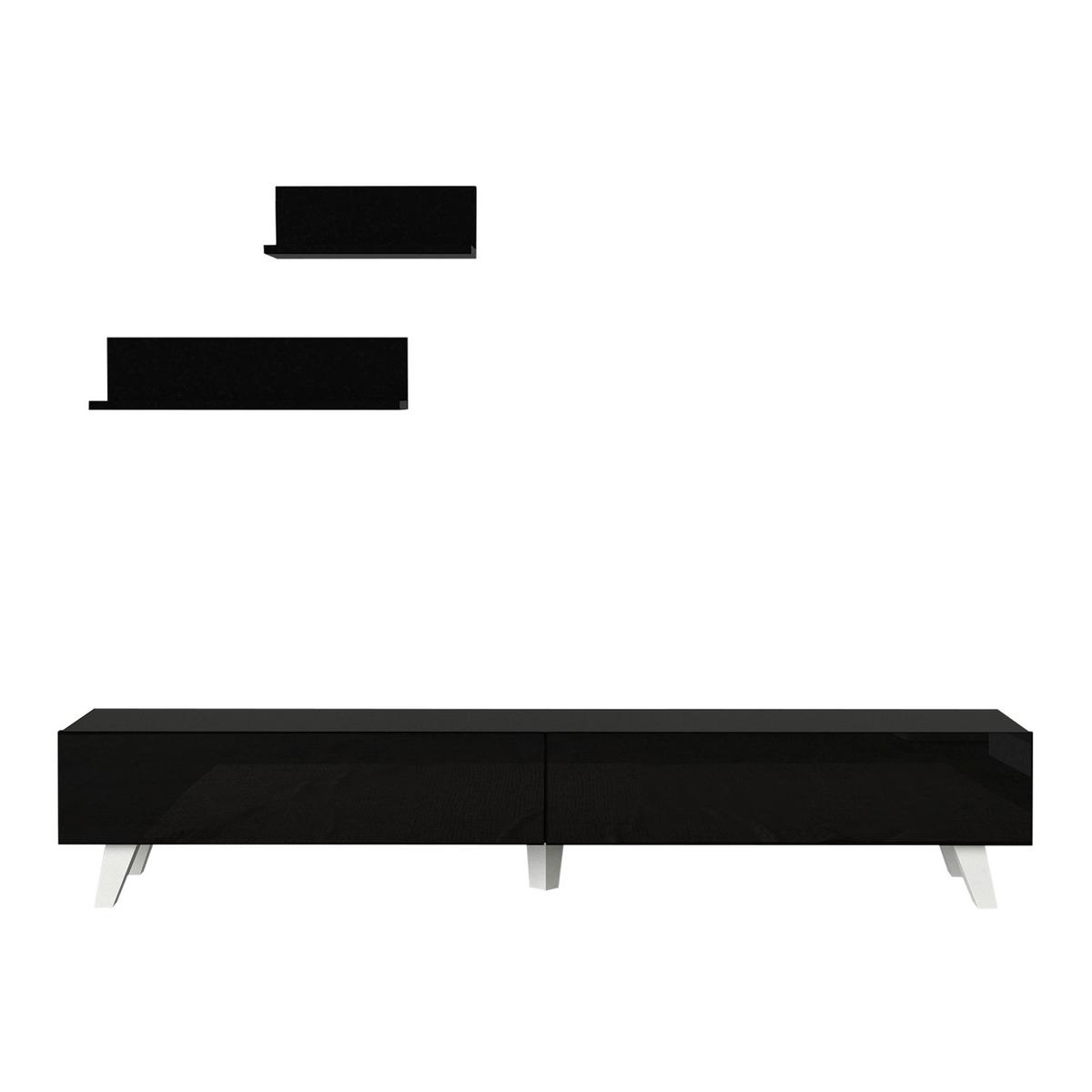 LOWBOARD Saarijärvi mit 2 Wandregalen - Schwarz, Holzwerkstoff (180/33/31cm) - [en.casa]