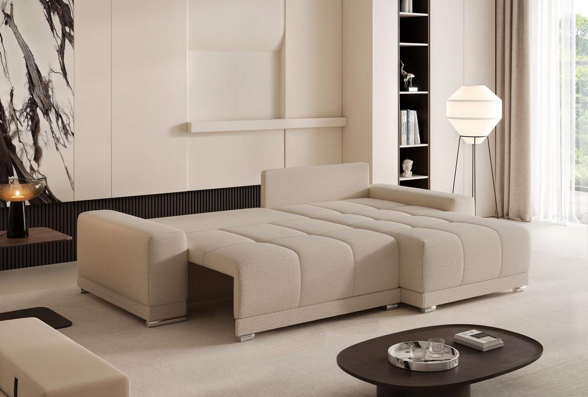 ECKSOFA TARA mit Schlaffunktion und Bettkasten Beige - Chromfarben/Beige, Kunststoff/Textil (261/178cm) - Idohome