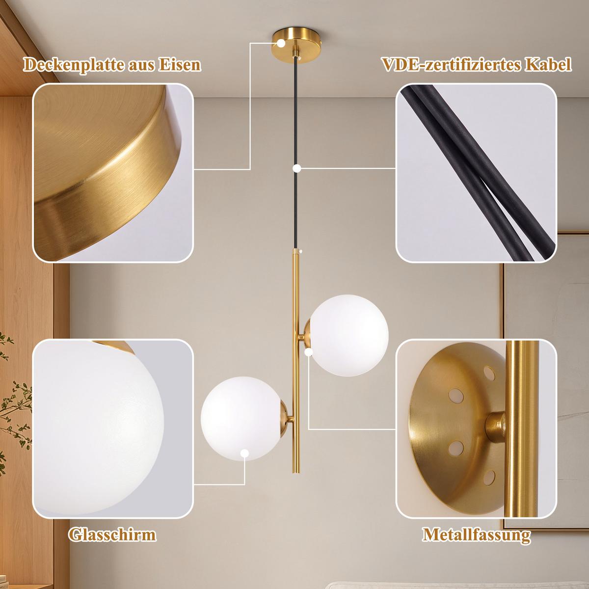 PENDELLEUCHTE Evvin 34.5/15/150 cm - Goldfarben/Weiß, Glas/Metall (34.5/15/150cm) - ZMH