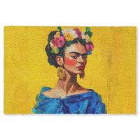 FUSSMATTE Frida Kahlo - Frau - Gelb - Blau - Blumen Schmutzfangmatte 60x40 cm - Gelb, Kunststoff (60/0.4cm) - MuchoWow