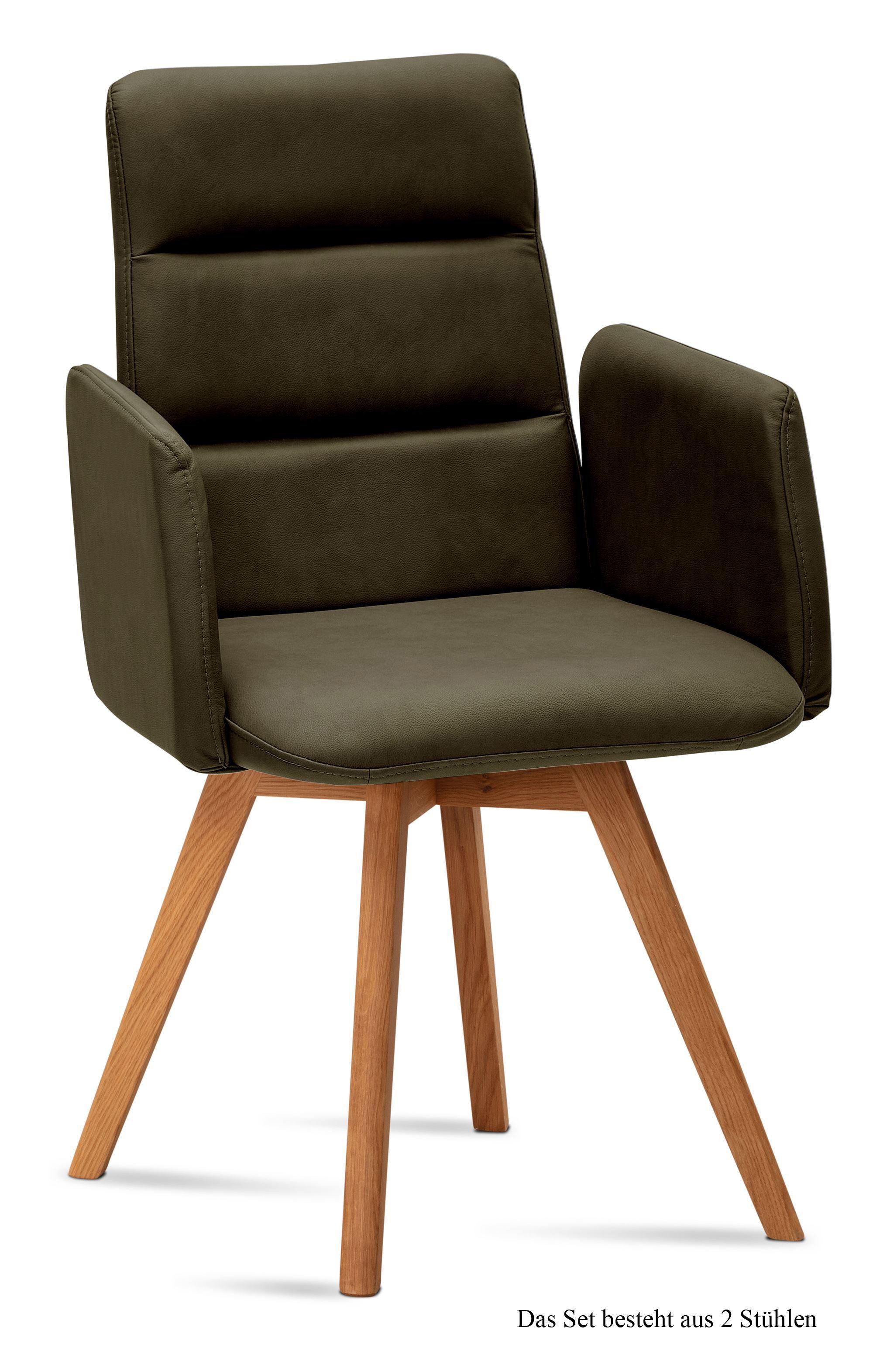ARMLEHNSTUHL (2er-Set) Dobka 52x92x60 Eiche geölt/Khaki - Dunkelgrün/Eichefarben, Kunststoff (60/92/52cm) - 58aufmkessel