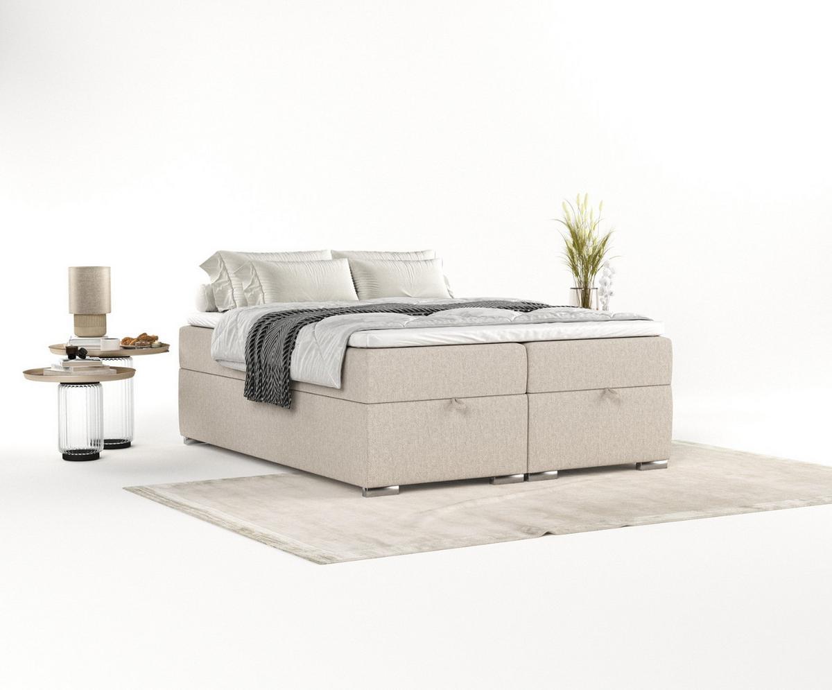 BOXBETT Reto 120/200 cm Hellbeige im Megan Stoff - Sandfarben/Chromfarben, Holz/Holzwerkstoff (120/200cm) - AltaBeds