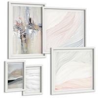 BILDER SET 5er Set - 50x50 cm & 20x30 cm & 40x60 cm Weißer Rahmen - Abstrakte Erdmuster - Weiß, Kunststoff (40/60cm) - TULUP