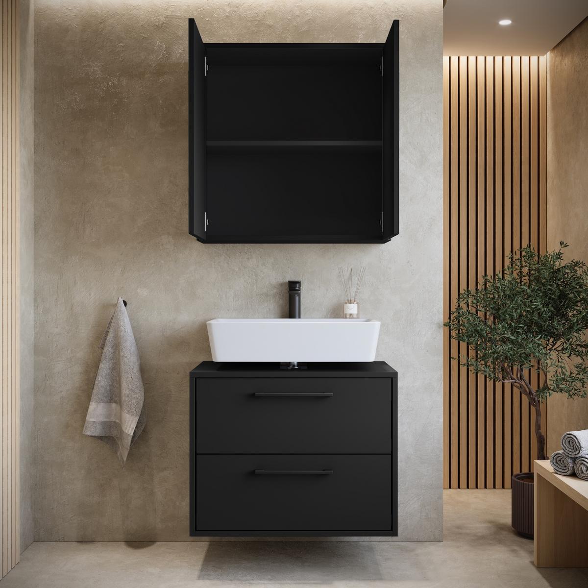 BADMÖBEL-SET Florence 2 Teile Schwarz Matt - 60 x 35 x 51 cm - Schwarz, Holz (60/51/35cm) - Badplaats