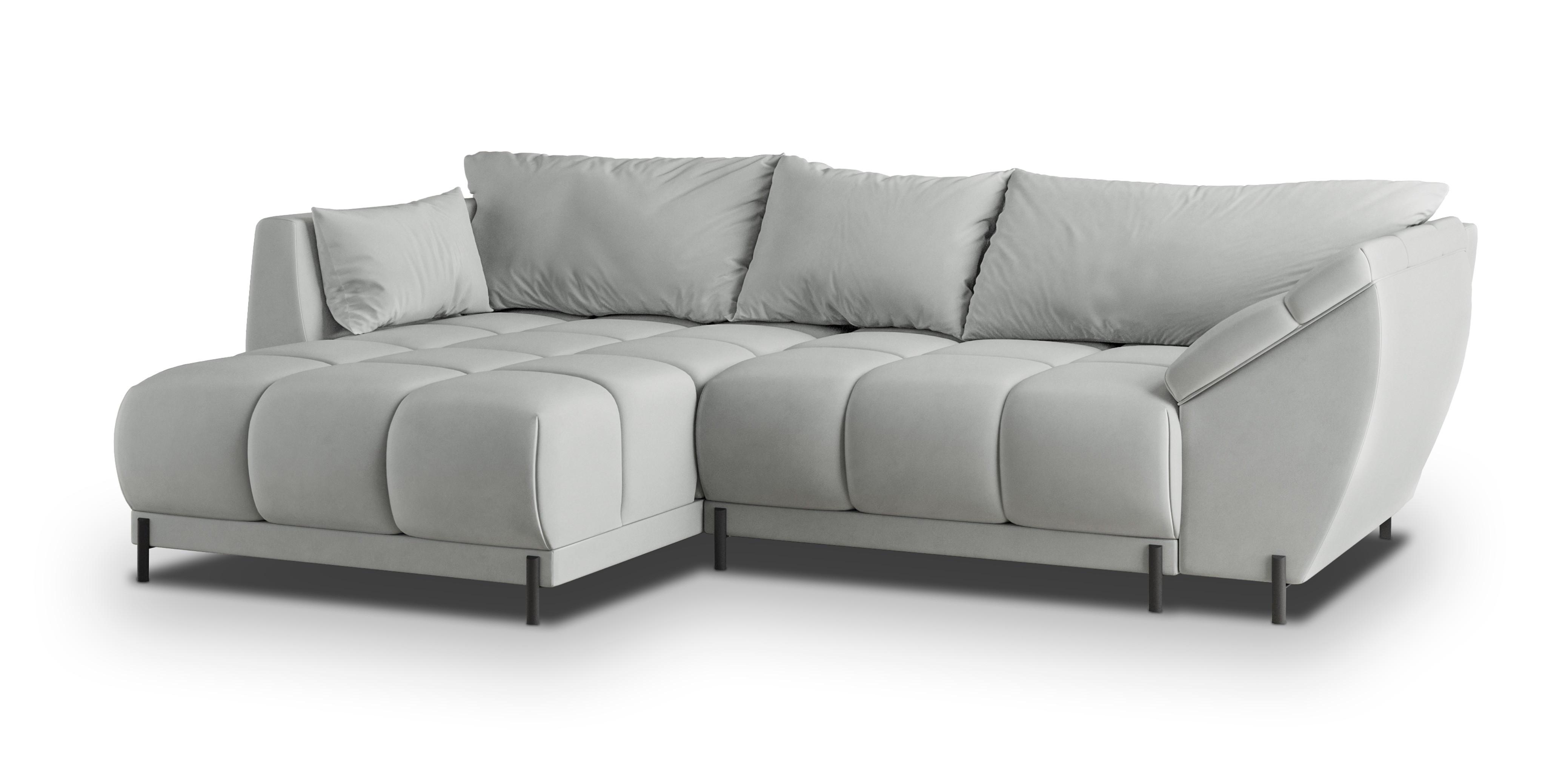 ECKSOFA VESTANO L-S Hellgrau Velours-Stoff mit Schlaffunktion - Hellgrau, Holz (287/182cm) - MASSENO